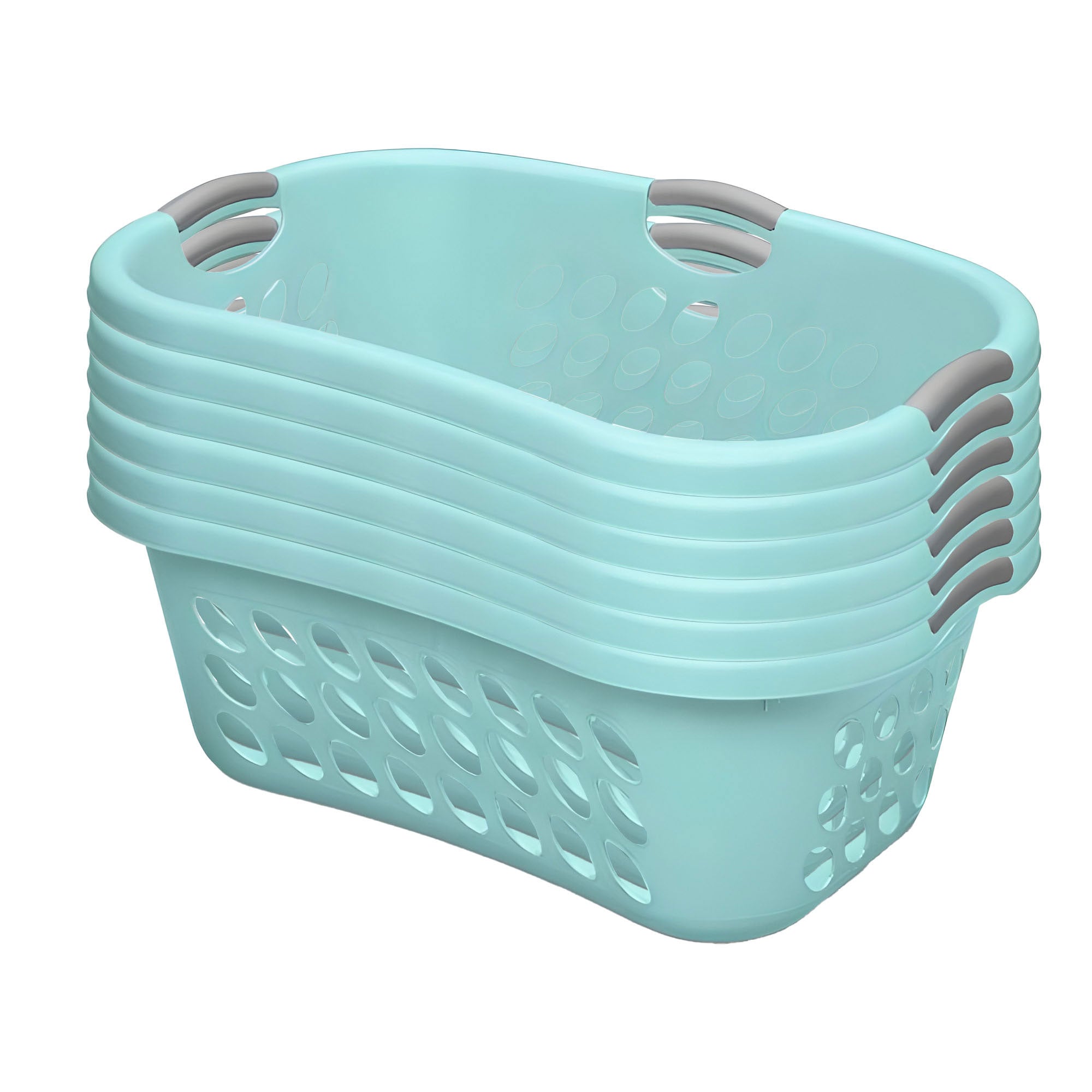 Sterilite 6 Pack Plastic Laundry Basket Ultra HipHold 1.25 Bu Contour Rim, Mint - VMInnovations