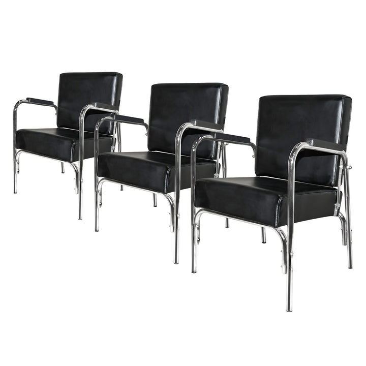 PureSana 3 Pack Chromium Ella Professional Auto Reclining Shampoo Chair, Black