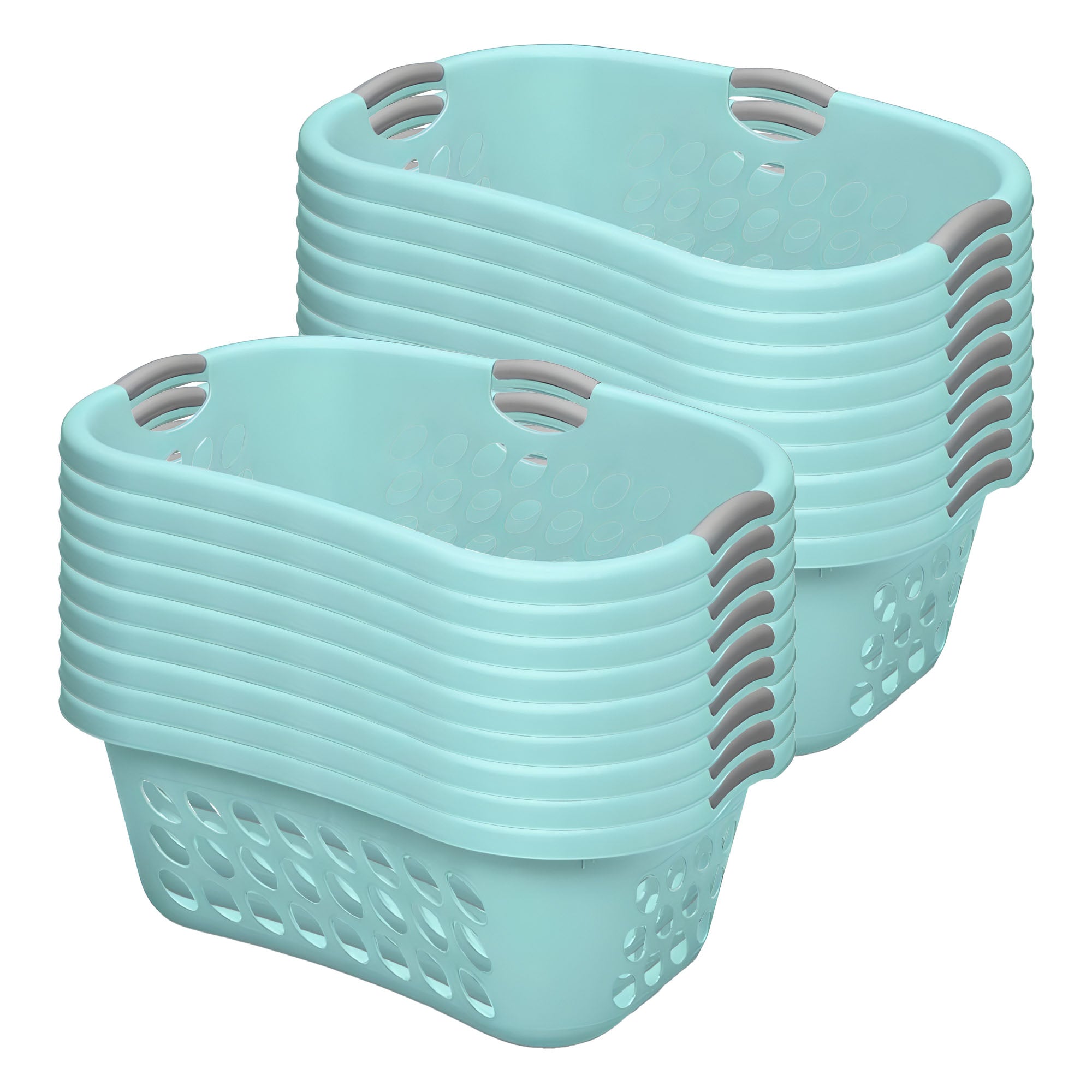 Sterilite 18 Pack Plastic Laundry Basket Ultra HipHold 1.25 Bu Contour Rim, Mint - VMInnovations