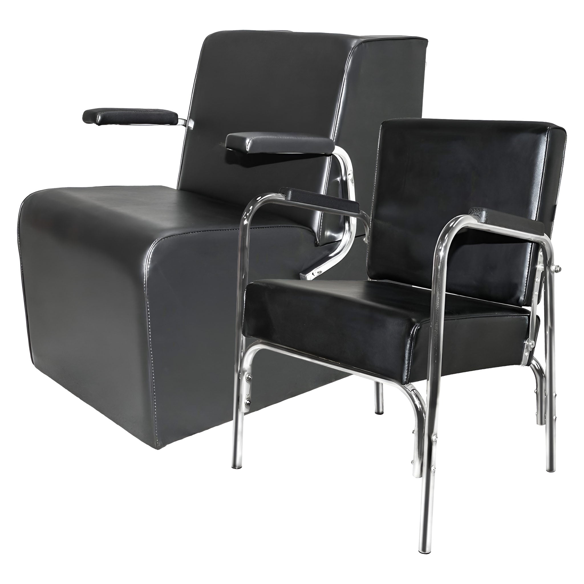 PureSana Chromium Auto Reclining Vinyl Shampoo Chair and Hair Dryer Chair, Black - VMInnovations