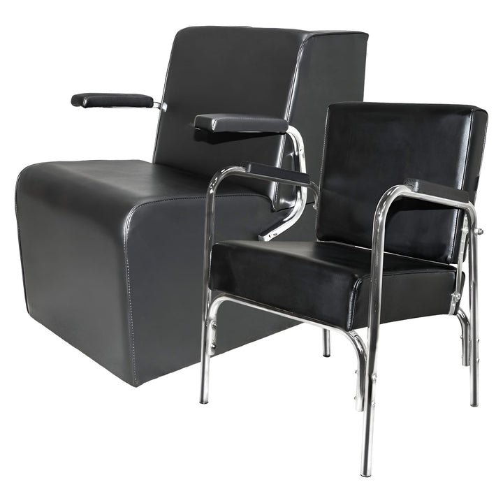 PureSana Chromium Auto Reclining Vinyl Shampoo Chair and Hair Dryer Chair, Black