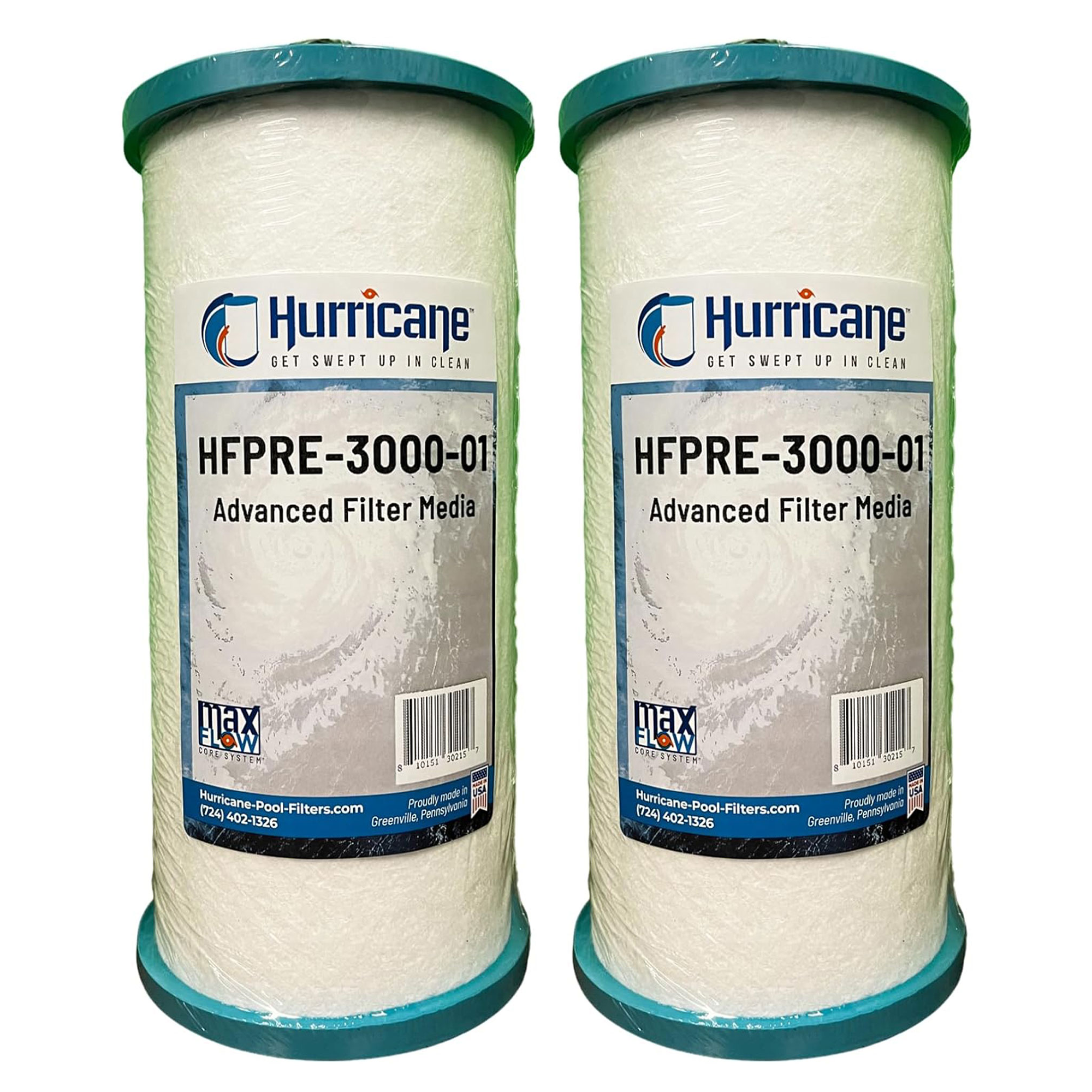 Hurricane Pre Fill Pool Filter Cartridge Replacement with Advanced Bonds, 2 Pack
