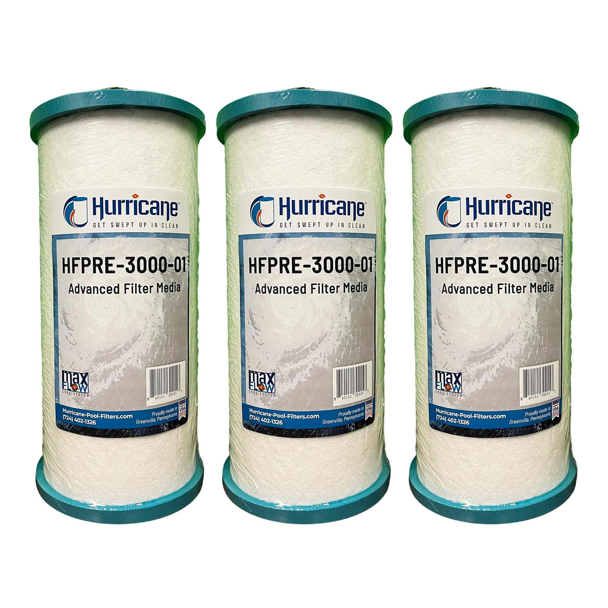 Hurricane Pre Fill Pool Filter Cartridge Replacement with Advanced Bonds, 3 Pack