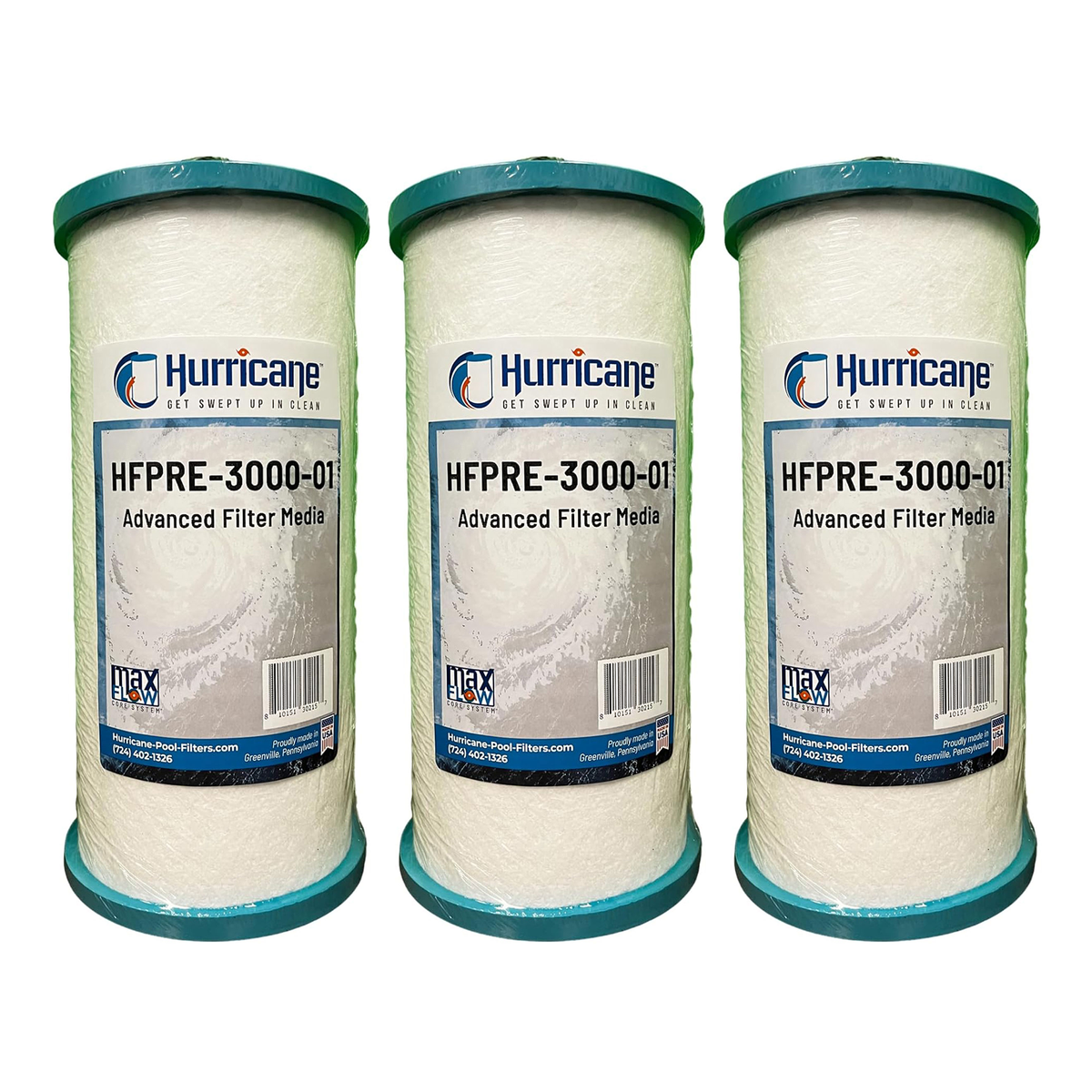 Hurricane Pre Fill Pool Filter Cartridge Replacement with Advanced Bonds, 3 Pack