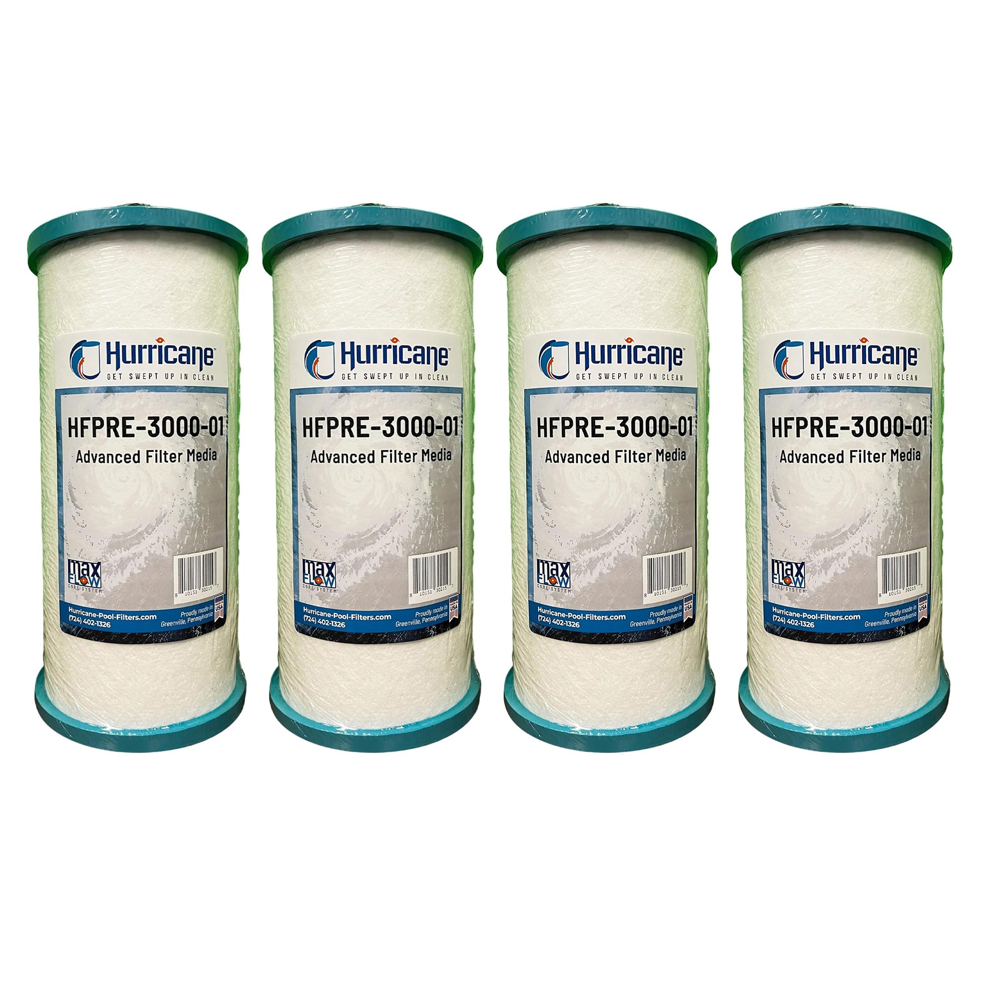 Hurricane Pre Fill Pool Filter Cartridge Replacement with Advanced Bonds, 4 Pack