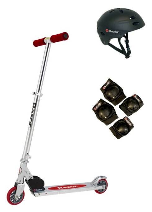Razor A Kick Scooter Boys/Girls (Red) with Child Helmet, Elbow & Knee Pads