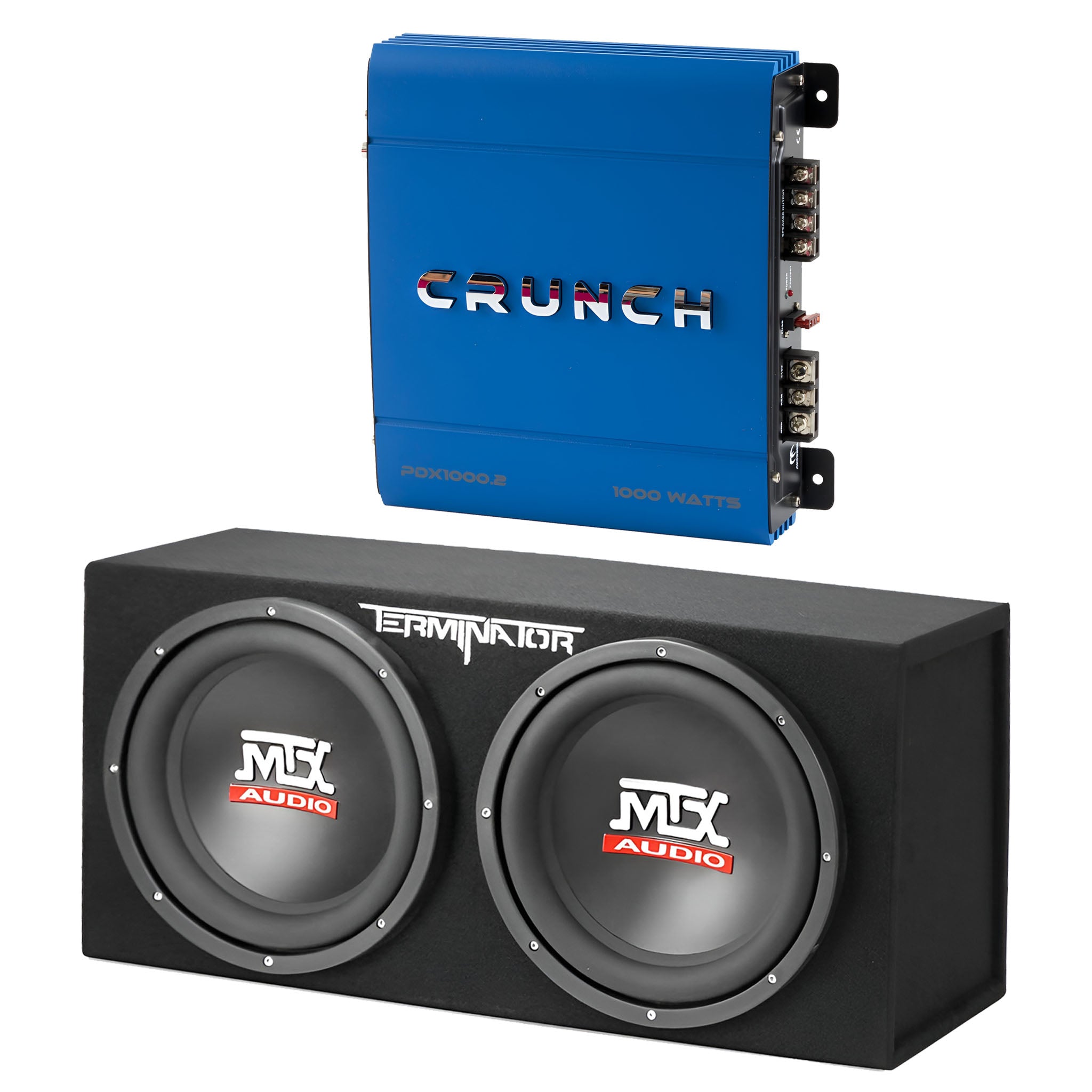 MTX 12" 1200W Car Audio Subwoofer Box Enclosure & Crunch PowerDriveX Stereo Amp - VMInnovations