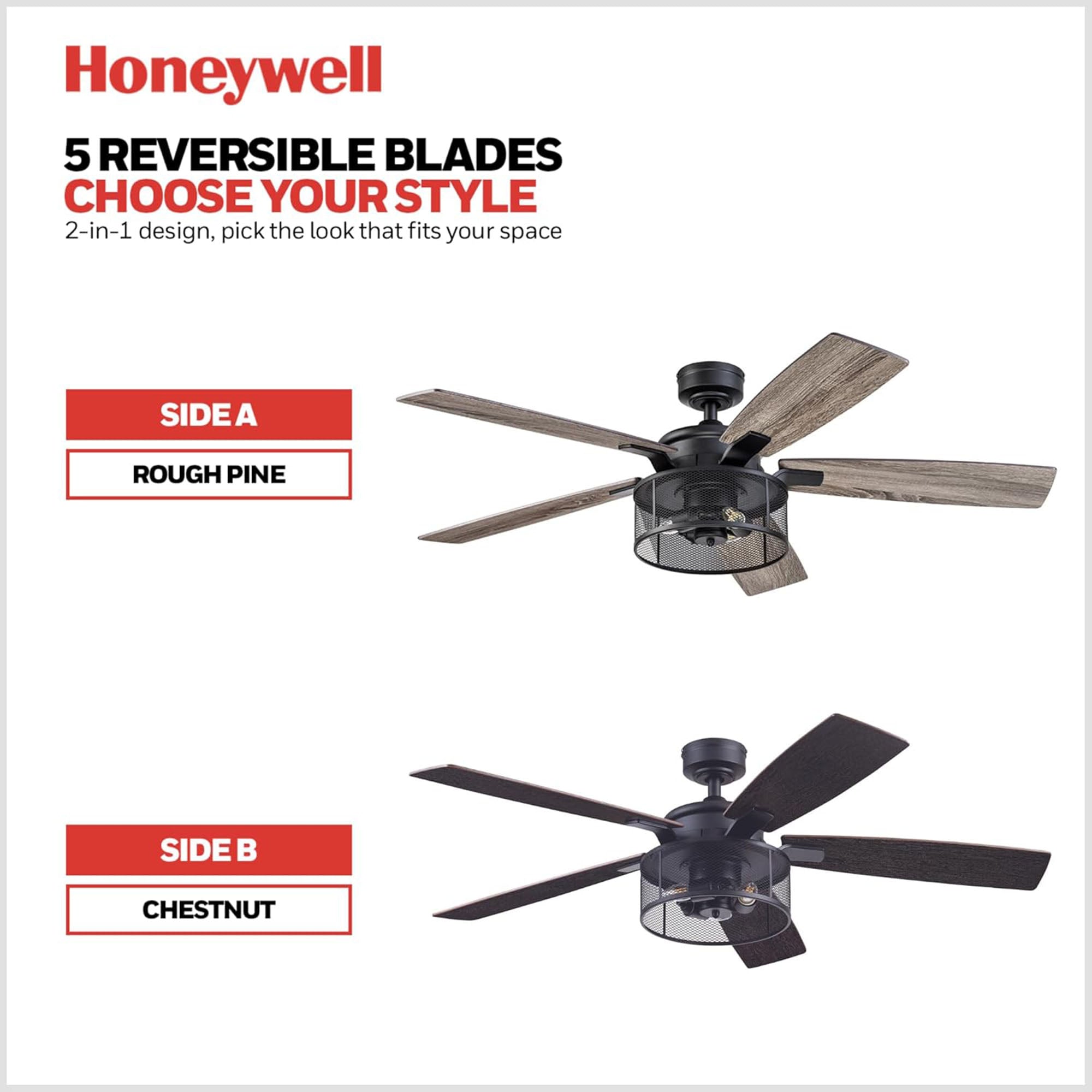 Honeywell Carnegie Ceiling Fan, Quiet Motor & Remote Control, 52", Blk(Open Box) - VMInnovations
