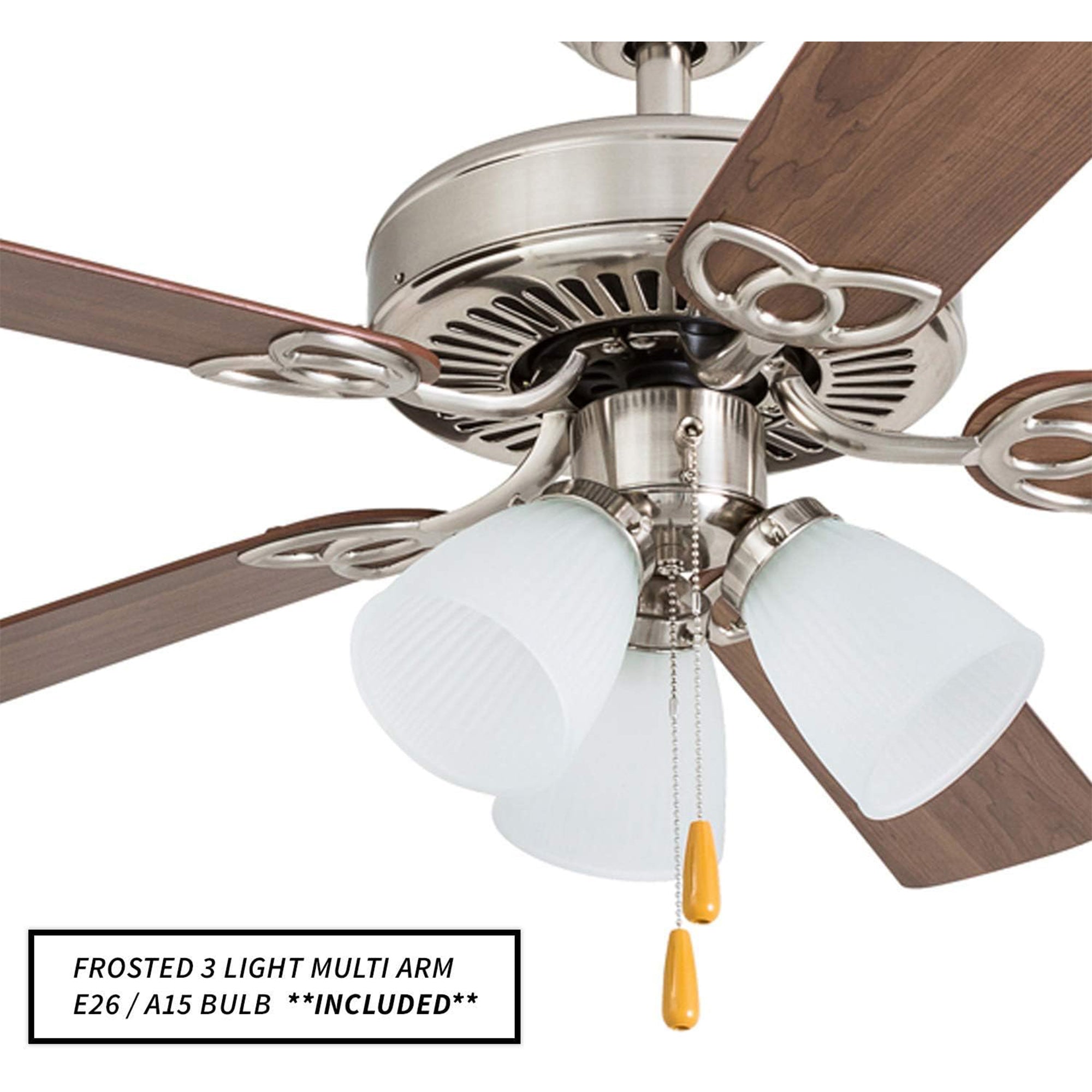 Portage Bay 52" Stannor Ceiling Fan Indoor Light Kit w/ 3 Bulbs, Brushed Nickel - VMInnovations