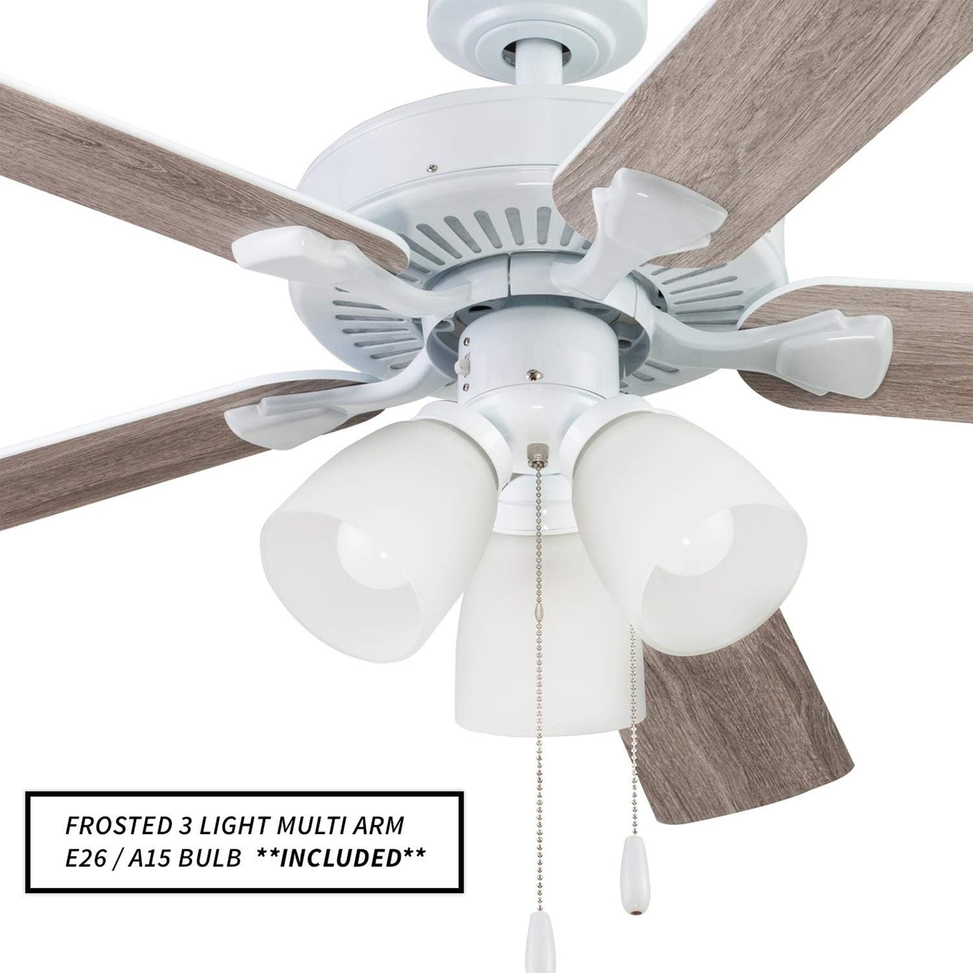 Portage Bay 52" Stannor Ceiling Fan Indoor Light Kit with 3 Bulbs, 51435, White - VMInnovations