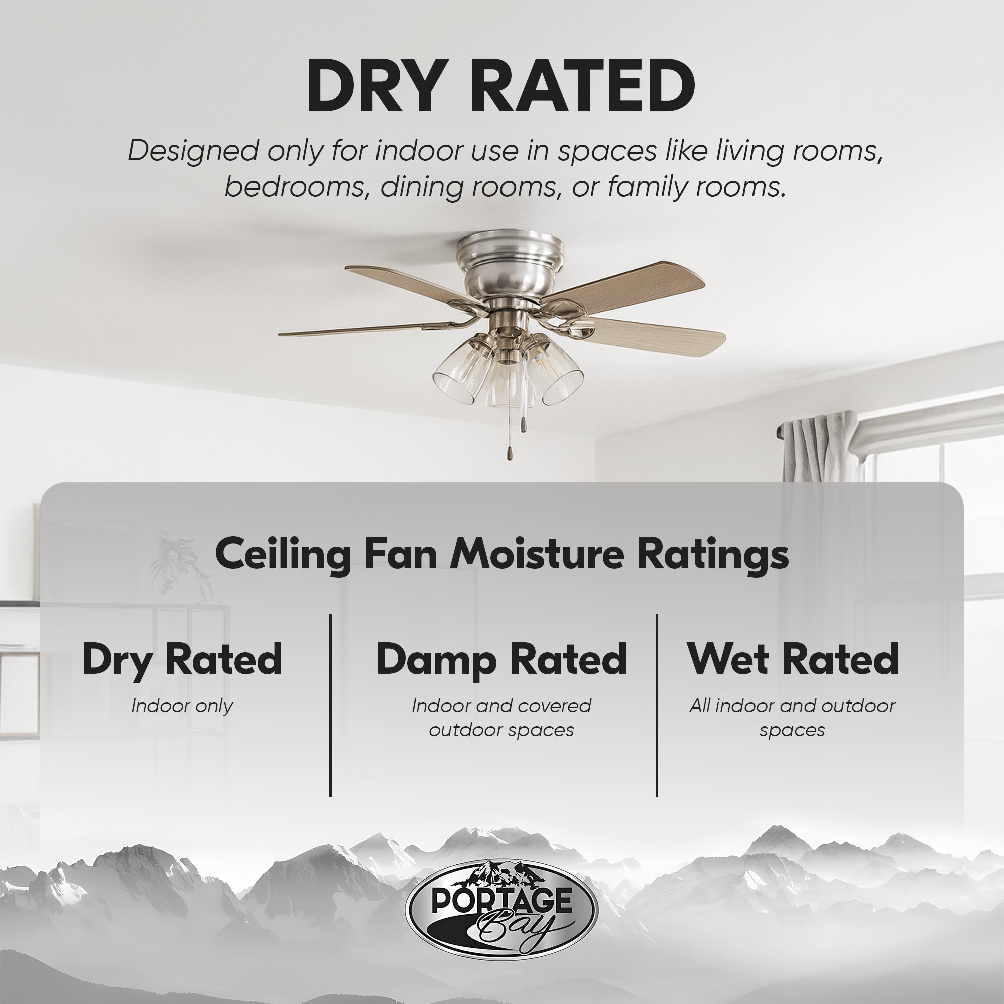 Portage Bay Renton Ceiling Fan, Quiet Reversible Motor, 42 Inch, Nickel (Used) - VMInnovations