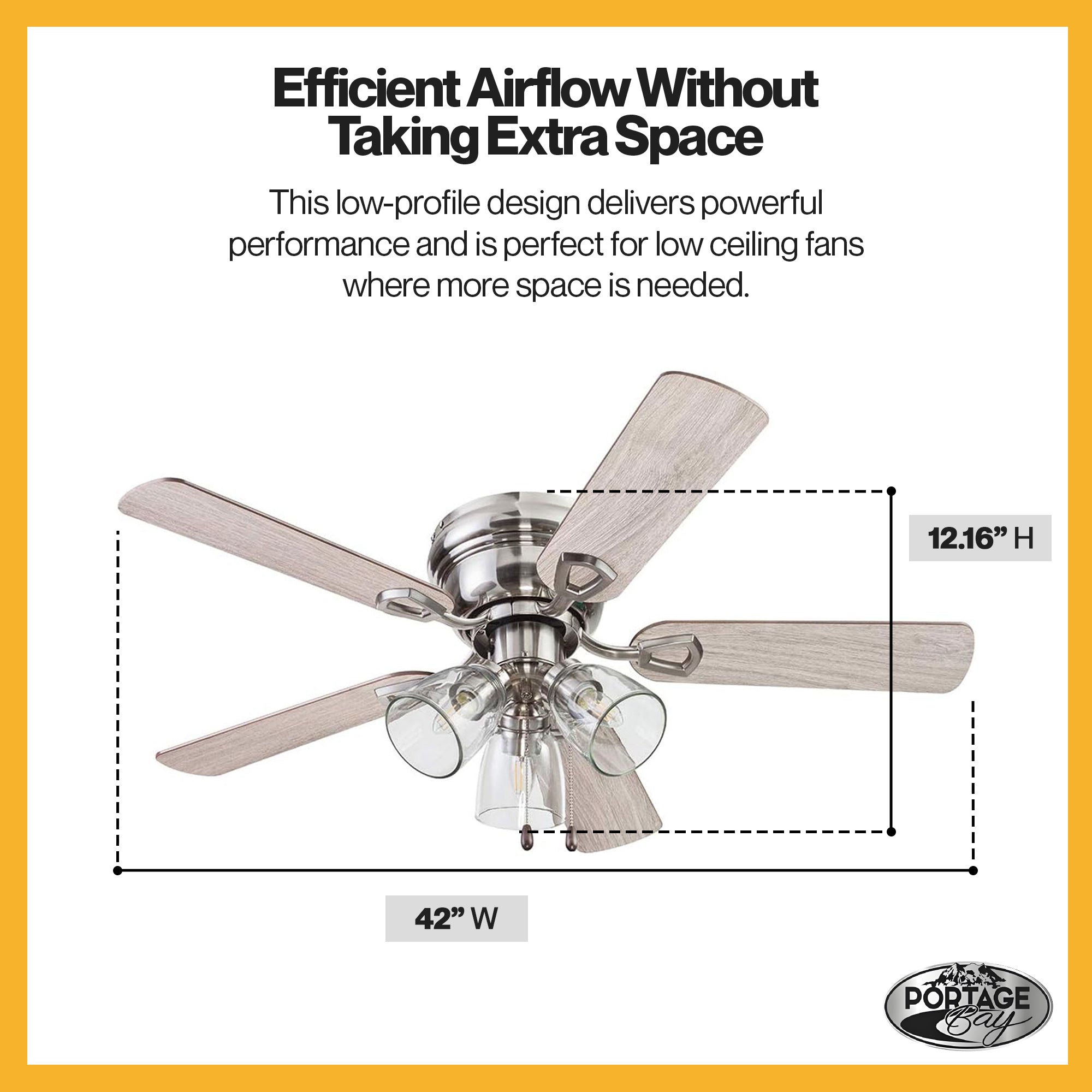Portage Bay Renton Ceiling Fan, Quiet Reversible Motor, 42 Inches(Open Box)
