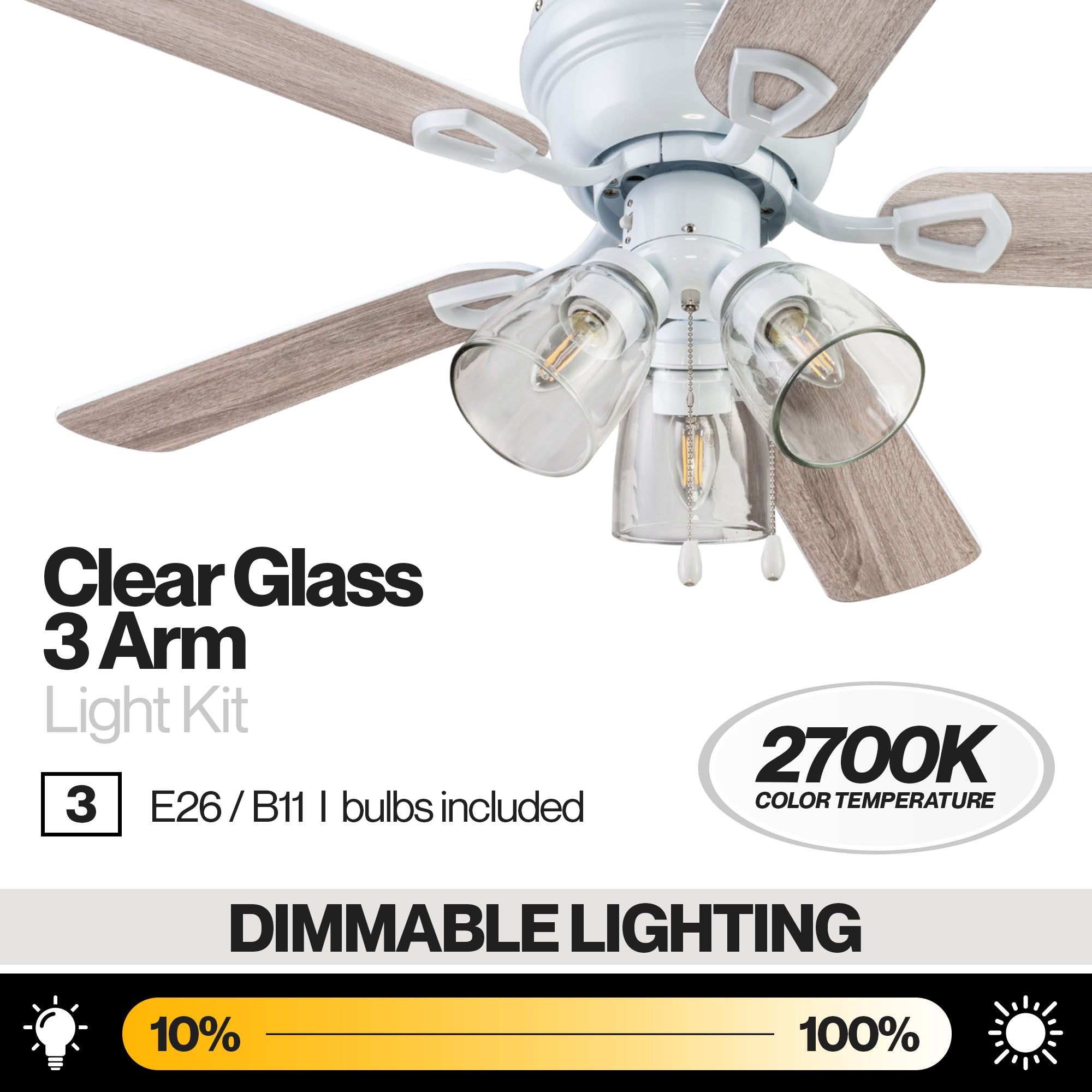 Portage Bay Renton Ceiling Fan with 5 Reversible Blades & Motor, 42", White - VMInnovations