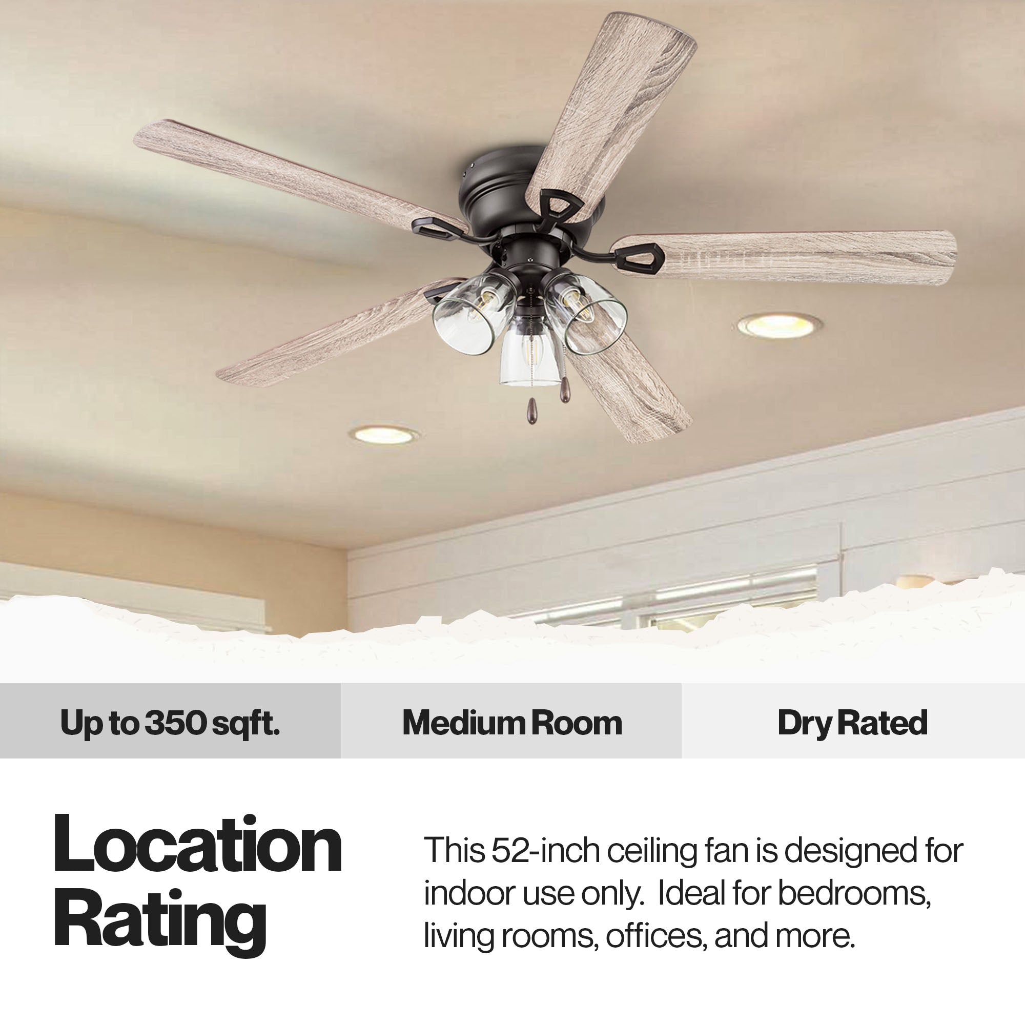Portage Bay Renton Ceiling Fan with Quiet, Reversible Motor, 52 Inch, Bronze