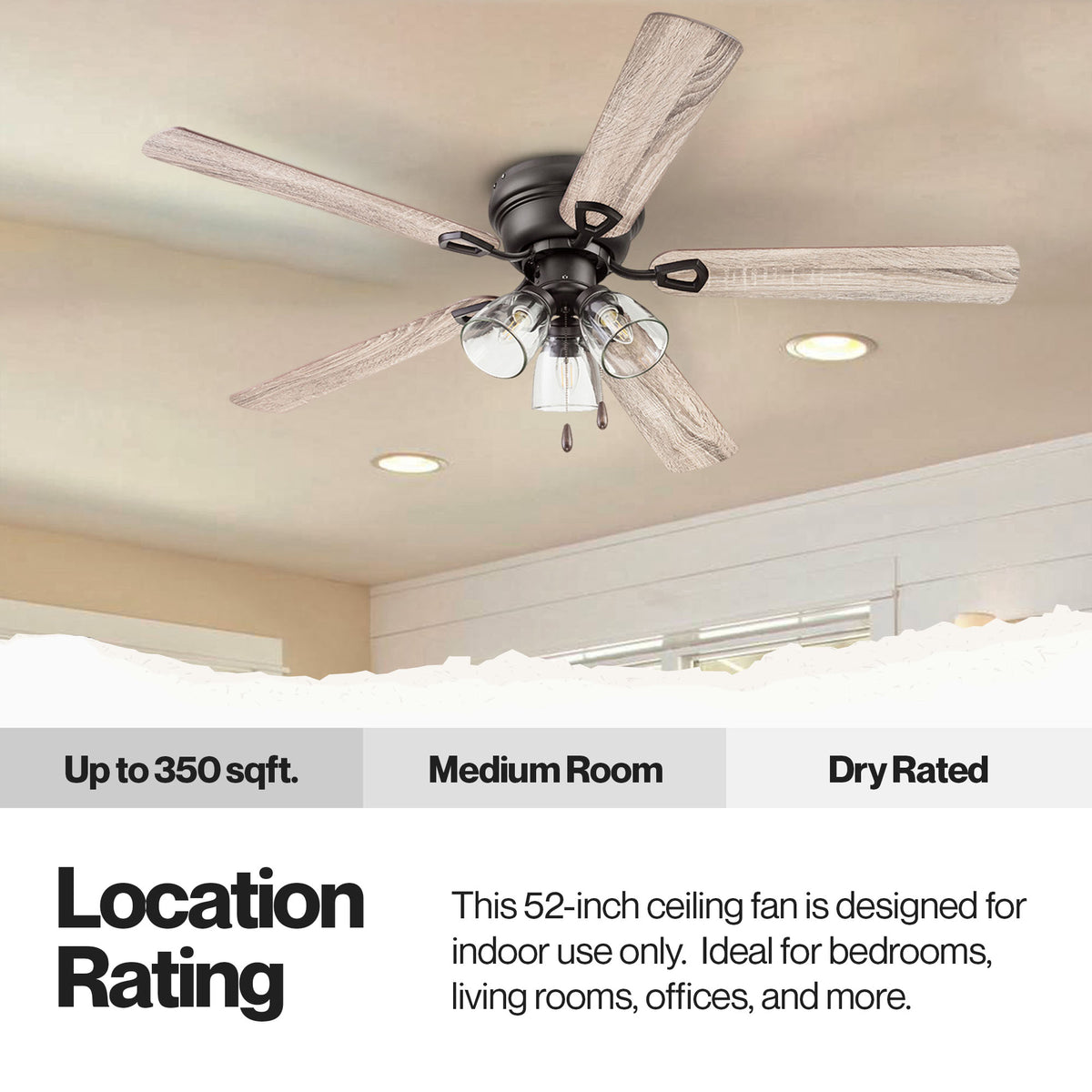 Portage Bay Renton Ceiling Fan with Quiet, Reversible Motor, 52 Inch, Bronze