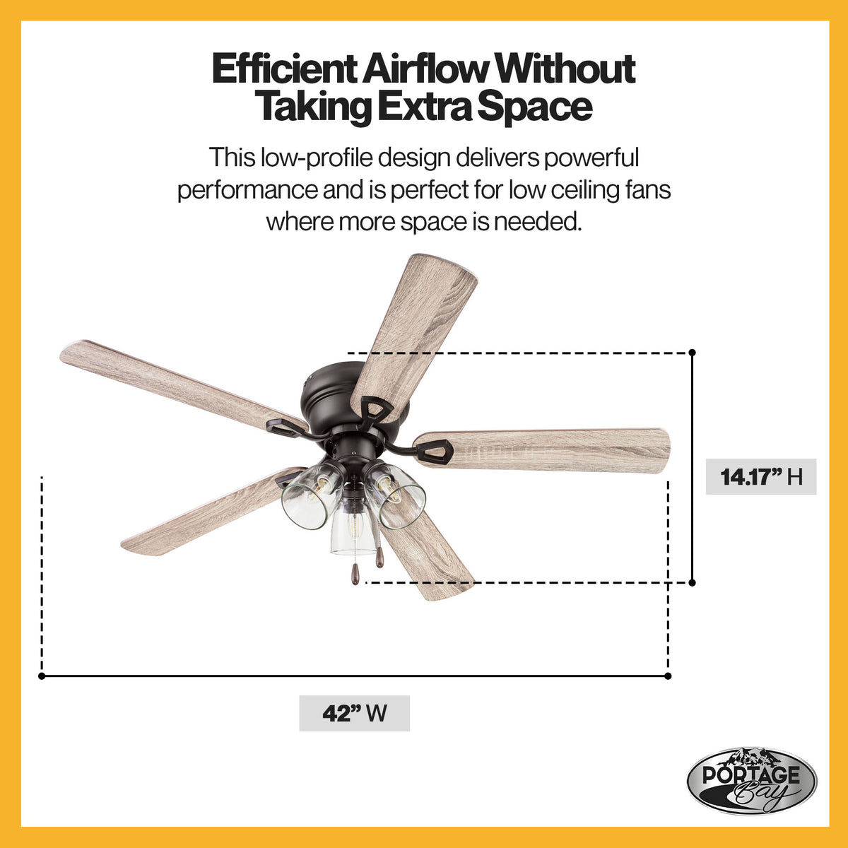 Portage Bay Renton Ceiling Fan with Quiet, Reversible Motor, 52 Inch, Bronze