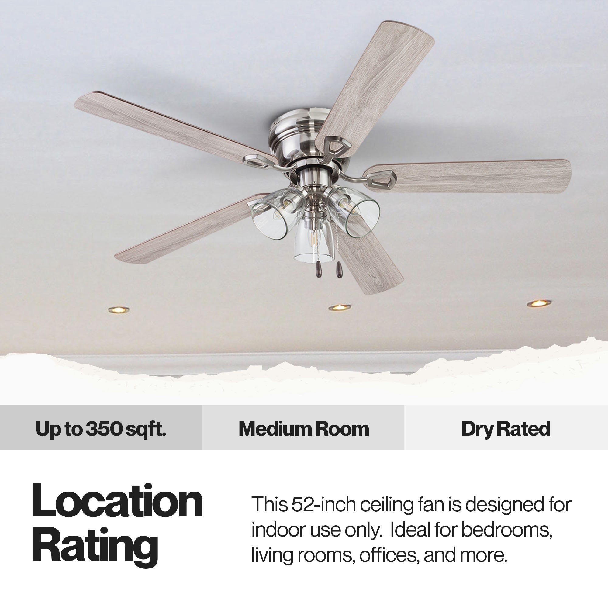 Portage Bay Renton Ceiling Fan with Quiet, Reversible Motor, 52", Brushed Nickel - VMInnovations