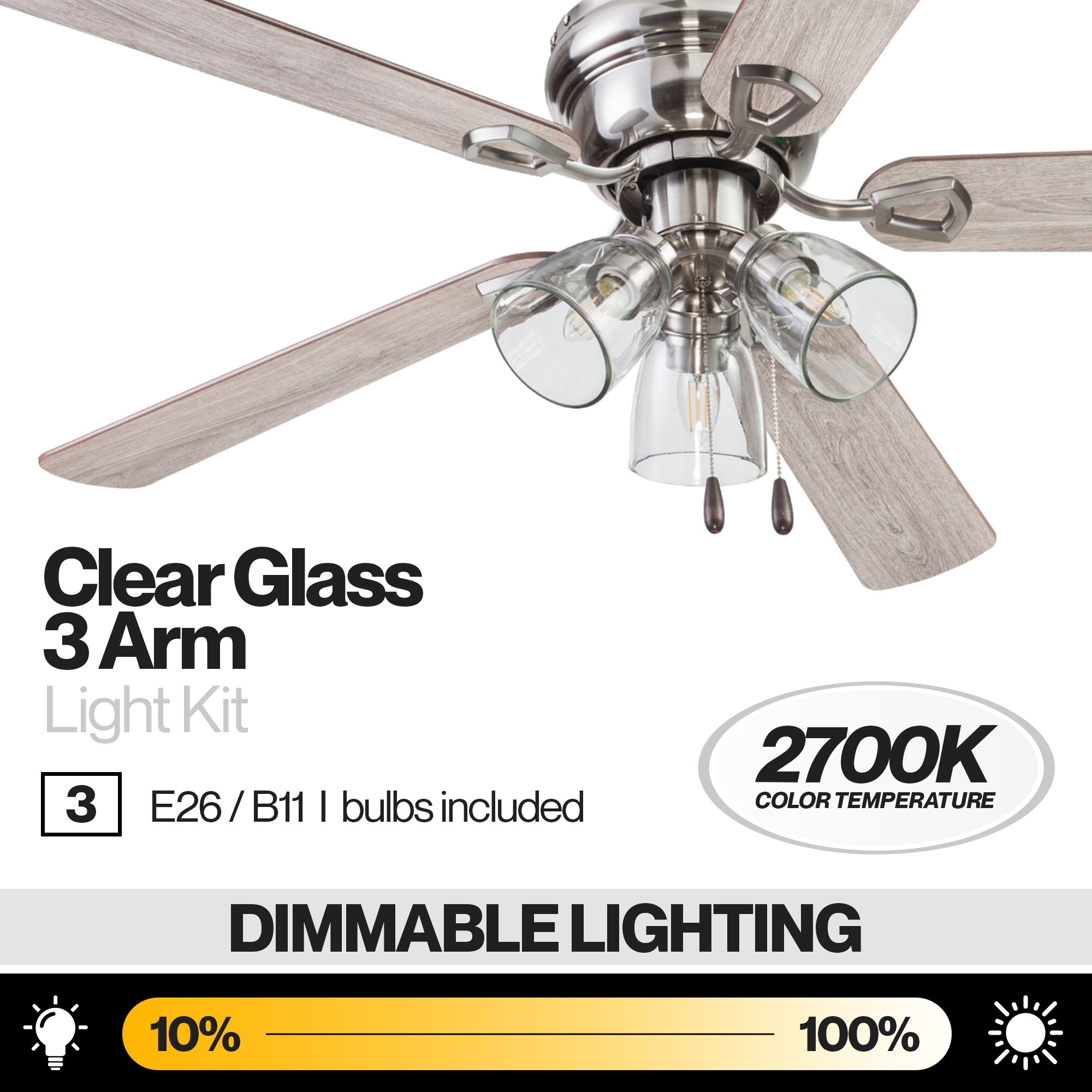 Portage Bay Renton Ceiling Fan with Quiet, Reversible Motor, 52", Brushed Nickel
