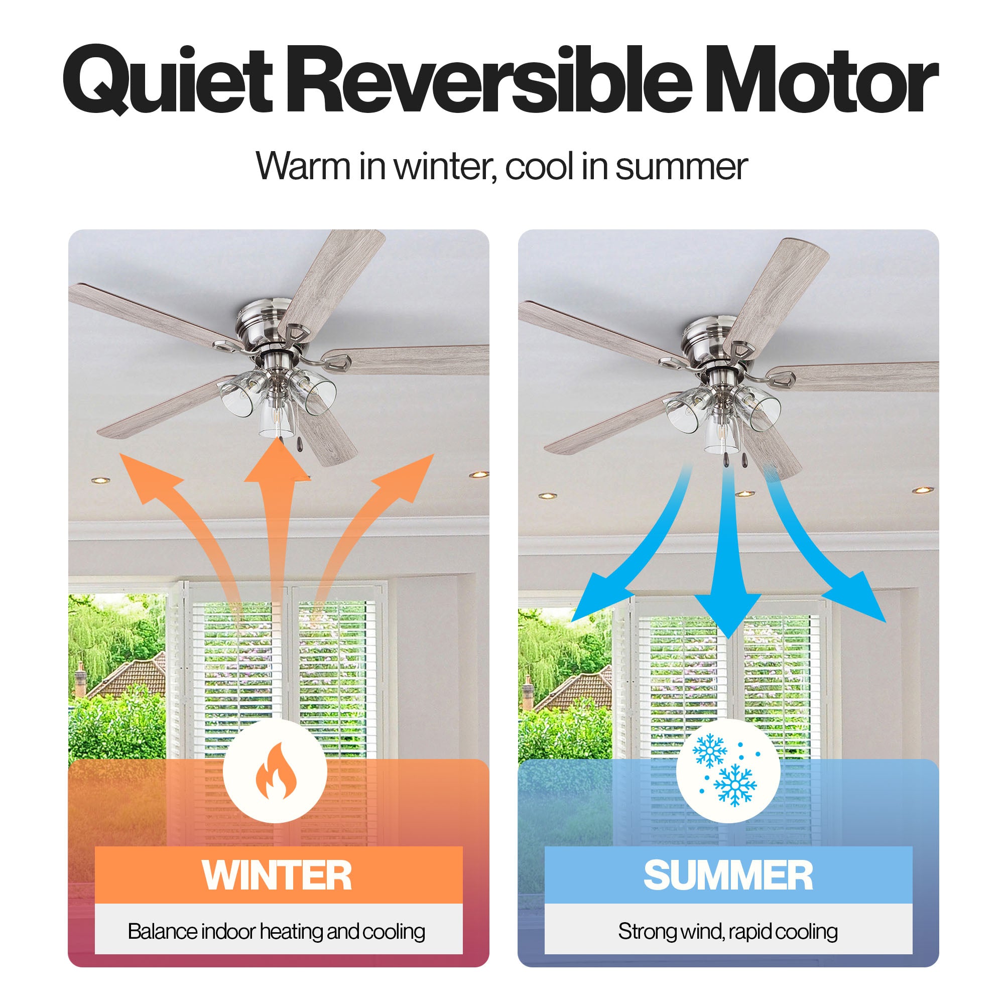 Portage Bay Renton Ceiling Fan with Quiet, Reversible Motor, 52", Brushed Nickel - VMInnovations