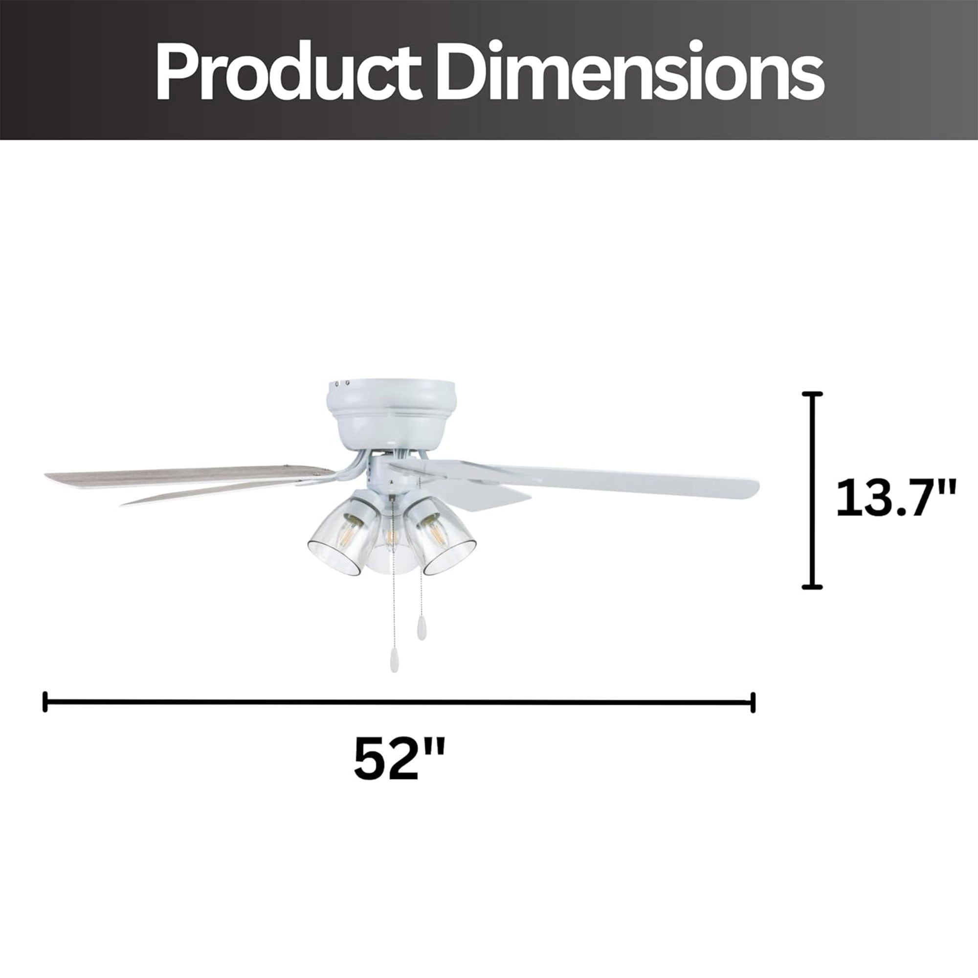 Portage Bay Renton Indoor Ceiling Fan with Quiet, Reversible Motor 52"(Open Box) - VMInnovations