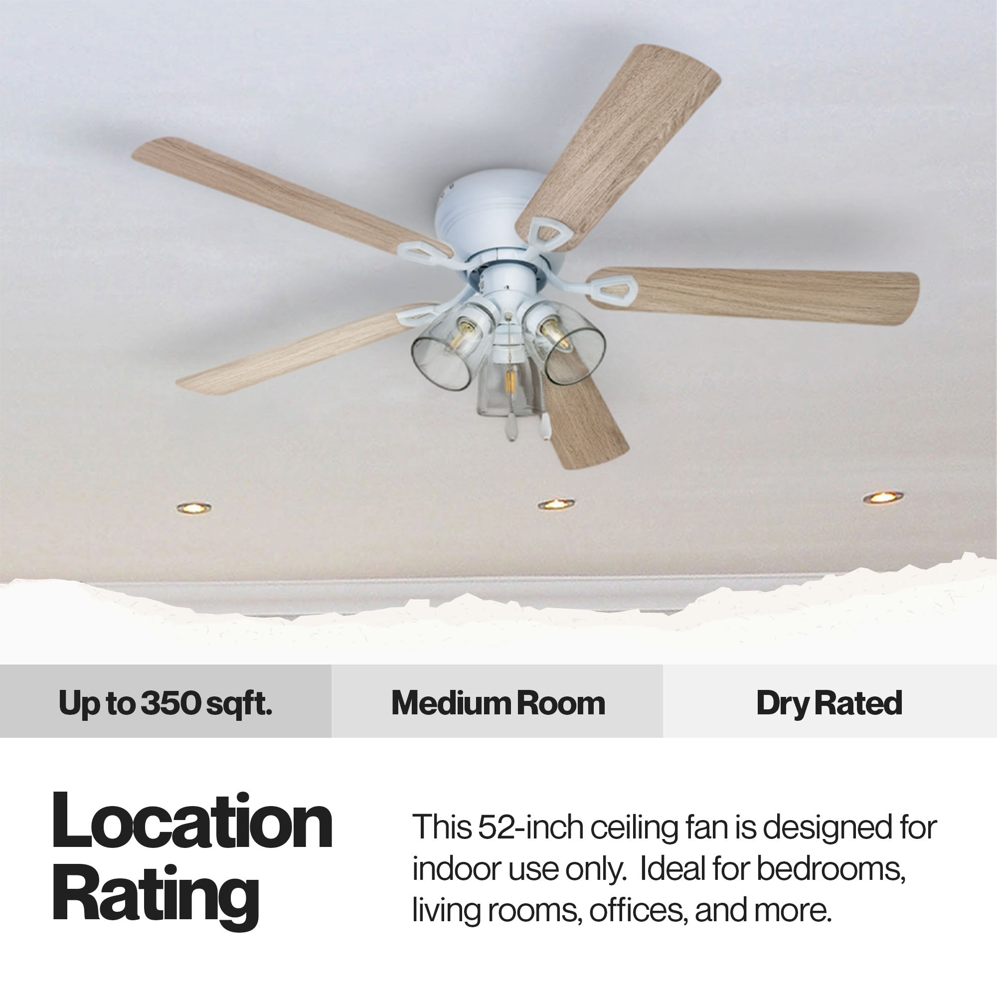Portage Bay Renton Indoor Ceiling Fan with Quiet, Reversible Motor, 52", White - VMInnovations