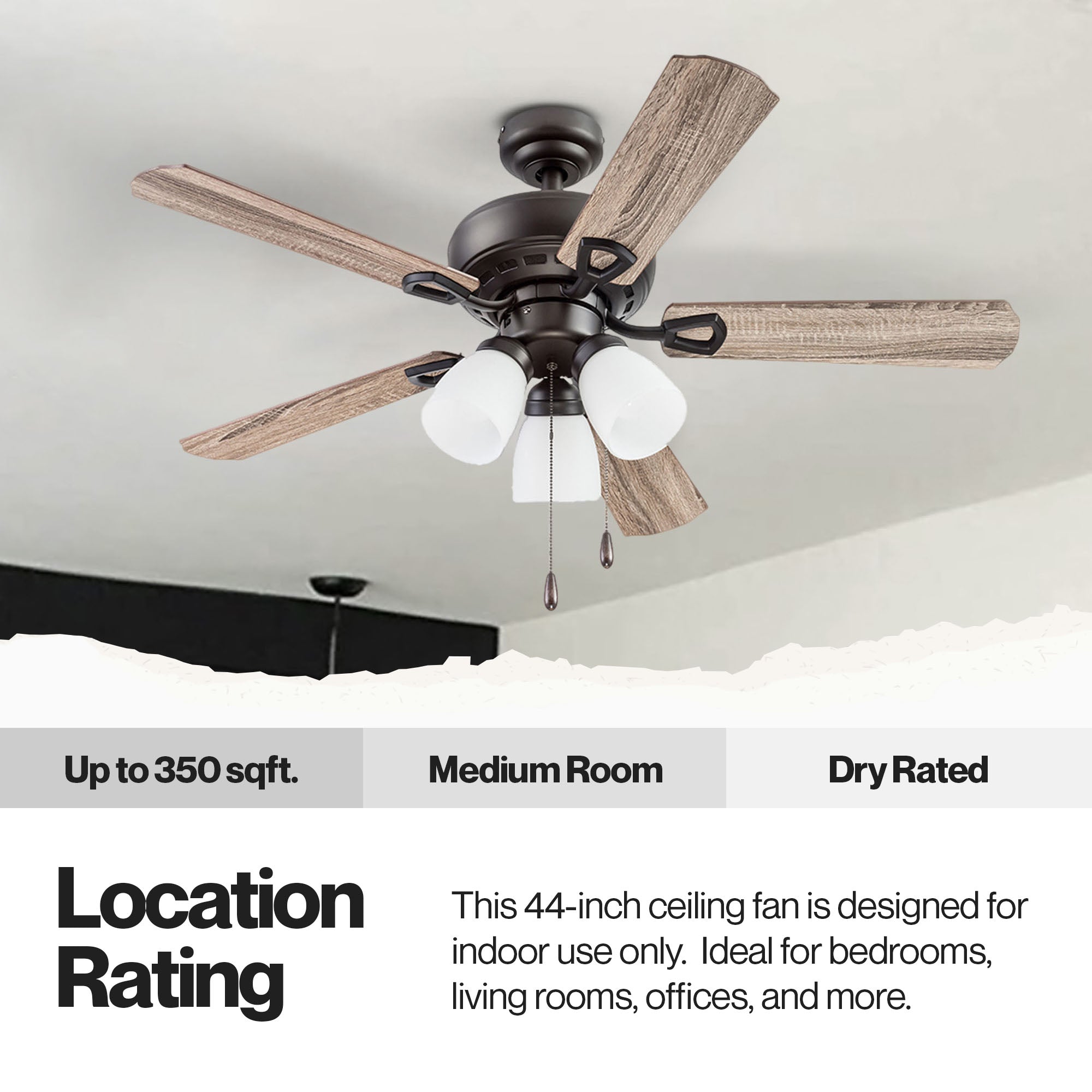 Portage Bay Miller Park Ceiling Fan w/ 5 Reversible Blades & Motor, 44", Bronze