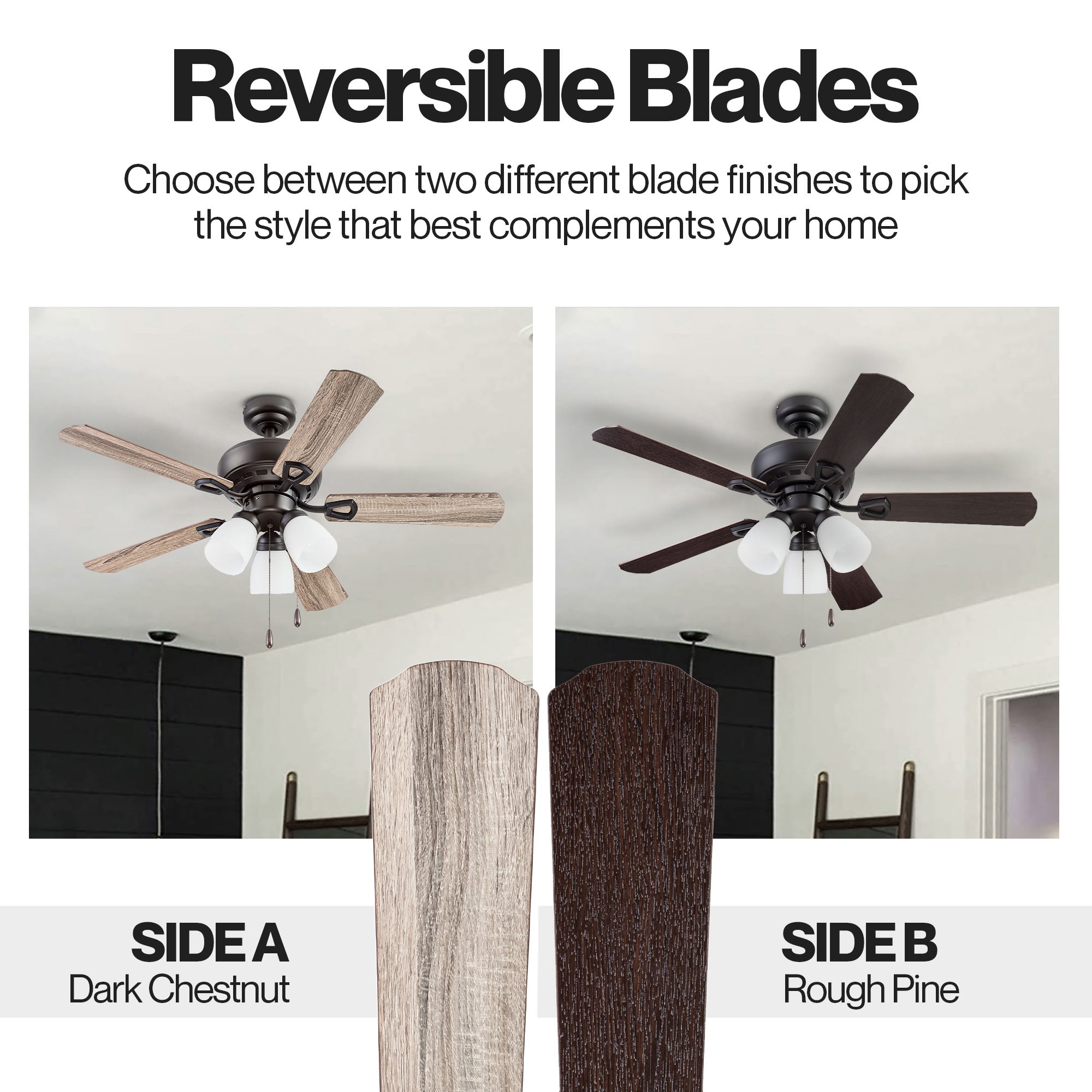 Portage Bay Miller Park Ceiling Fan w/ 5 Reversible Blades & Motor, 44", Bronze