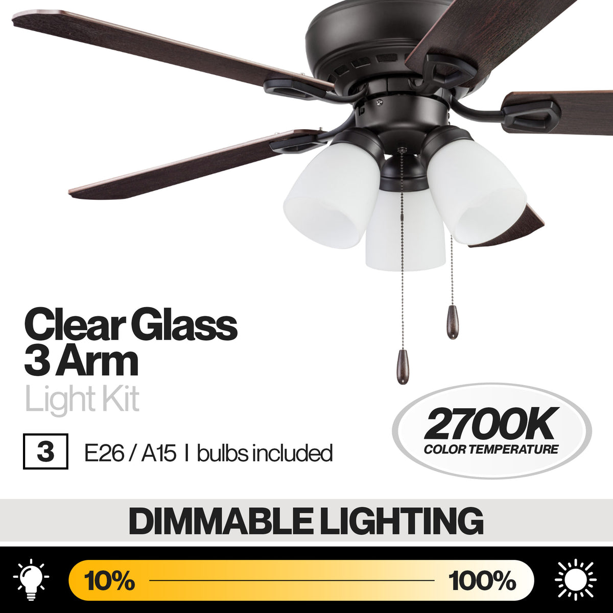 Portage Bay Miller Park Ceiling Fan w/ 5 Reversible Blades & Motor, 44", Bronze