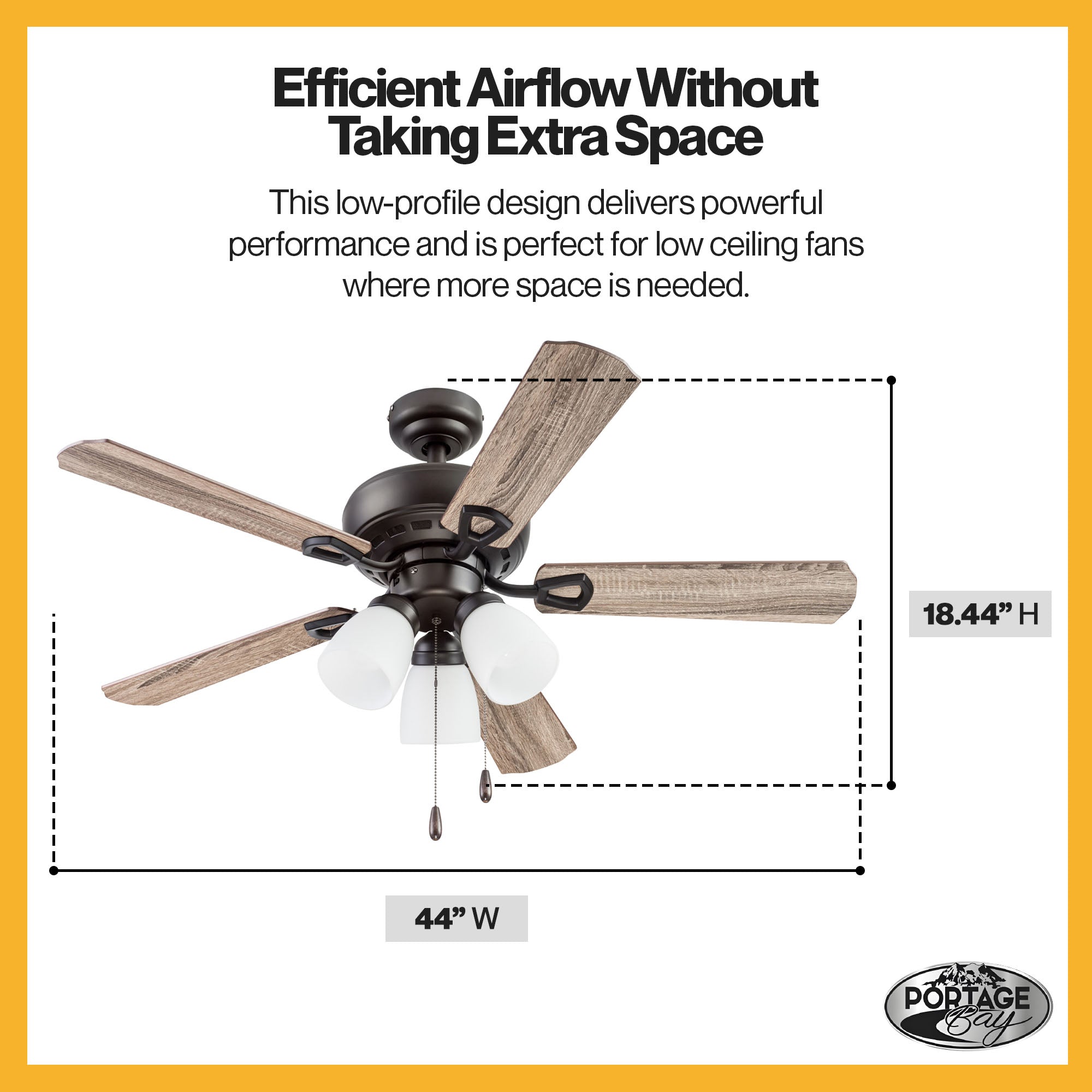Portage Bay Miller Park Ceiling Fan w/ 5 Reversible Blades & Motor, 44", Bronze