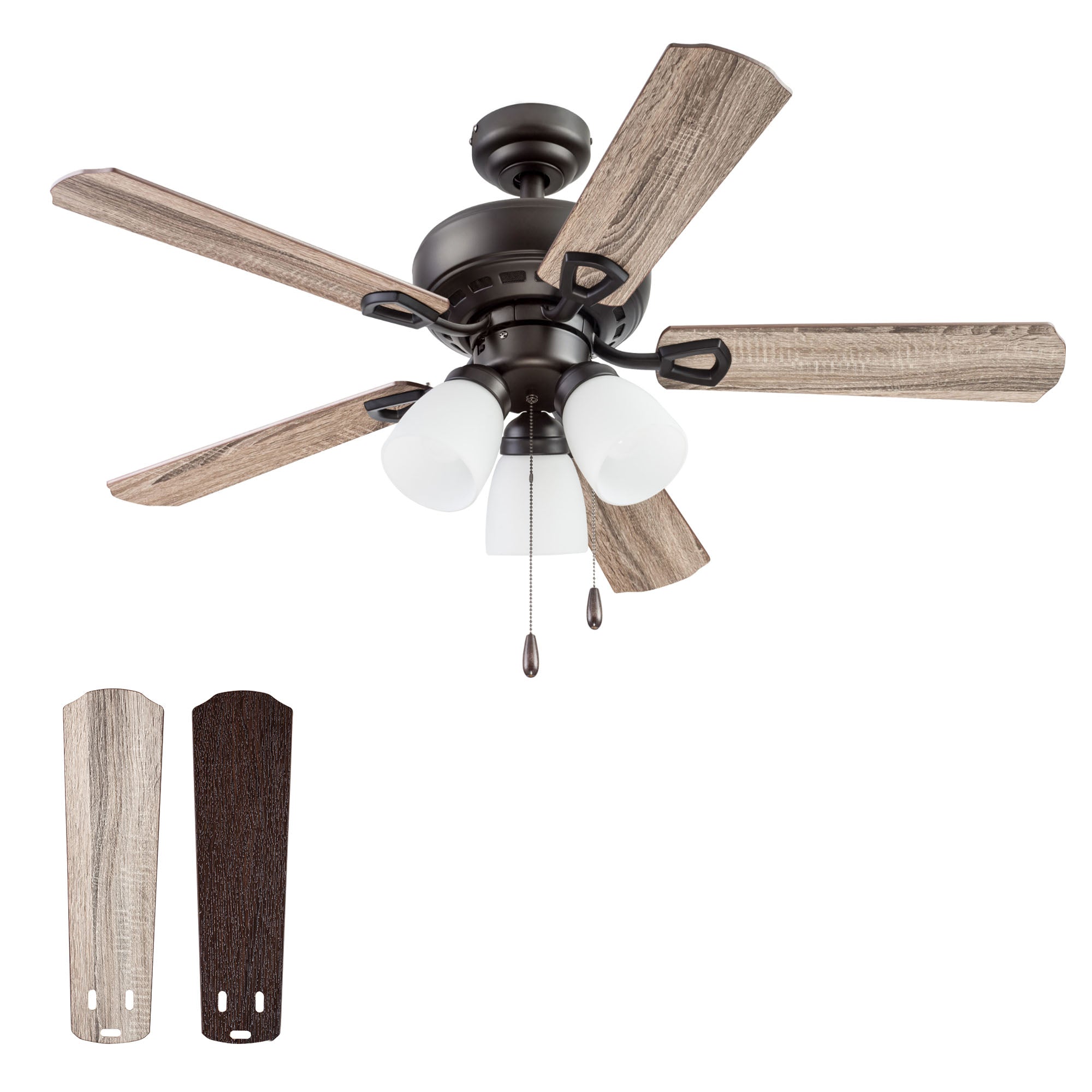 Portage Bay Miller Park Ceiling Fan w/ 5 Reversible Blades & Motor, 44", Bronze