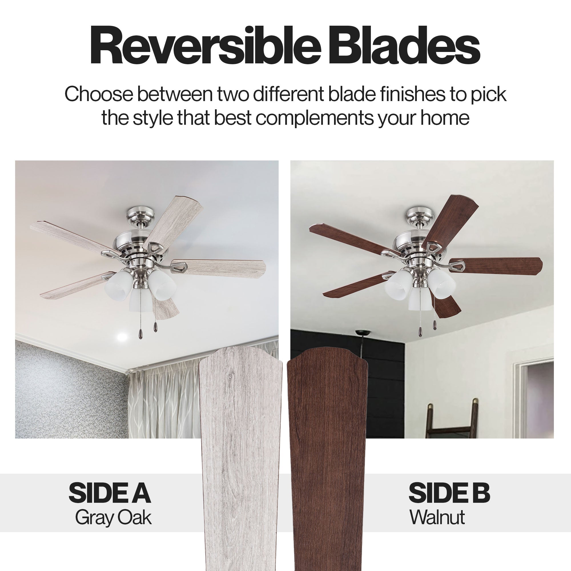 Portage Bay Miller Park Ceiling Fan w/ Reversible Blades, 44", Brushed Nickel - VMInnovations