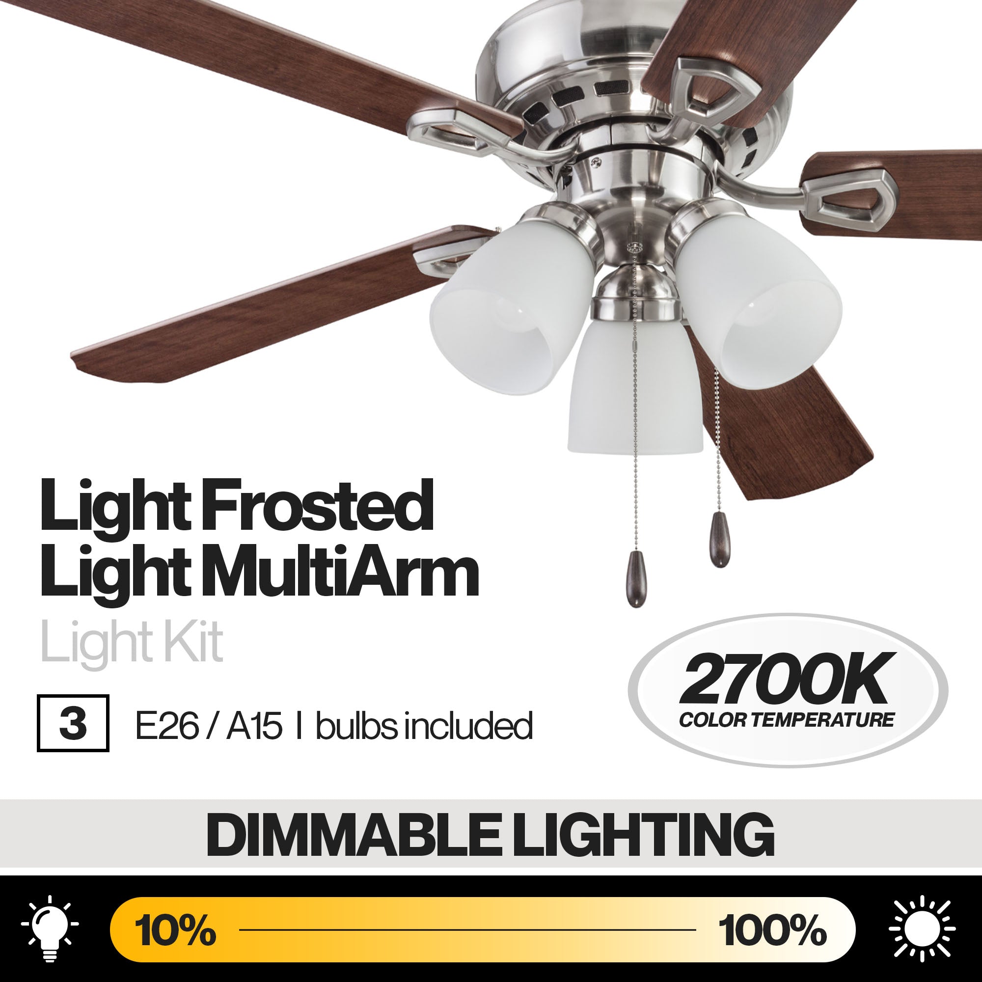 Portage Bay Miller Park Ceiling Fan w/ Reversible Blades, 44", Brushed Nickel - VMInnovations