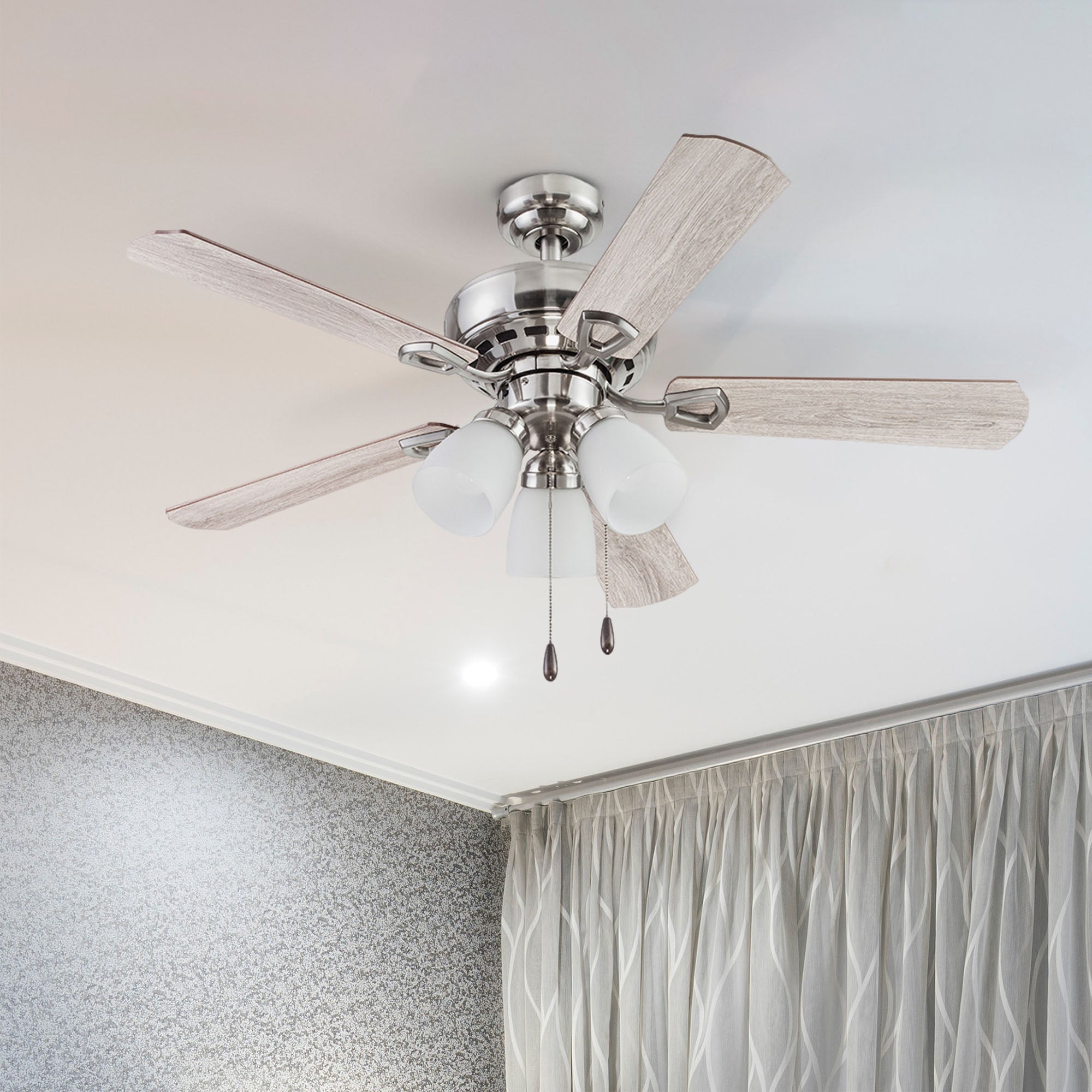 Portage Bay Miller Park Ceiling Fan w/ Reversible Blades, 44", Brushed Nickel - VMInnovations