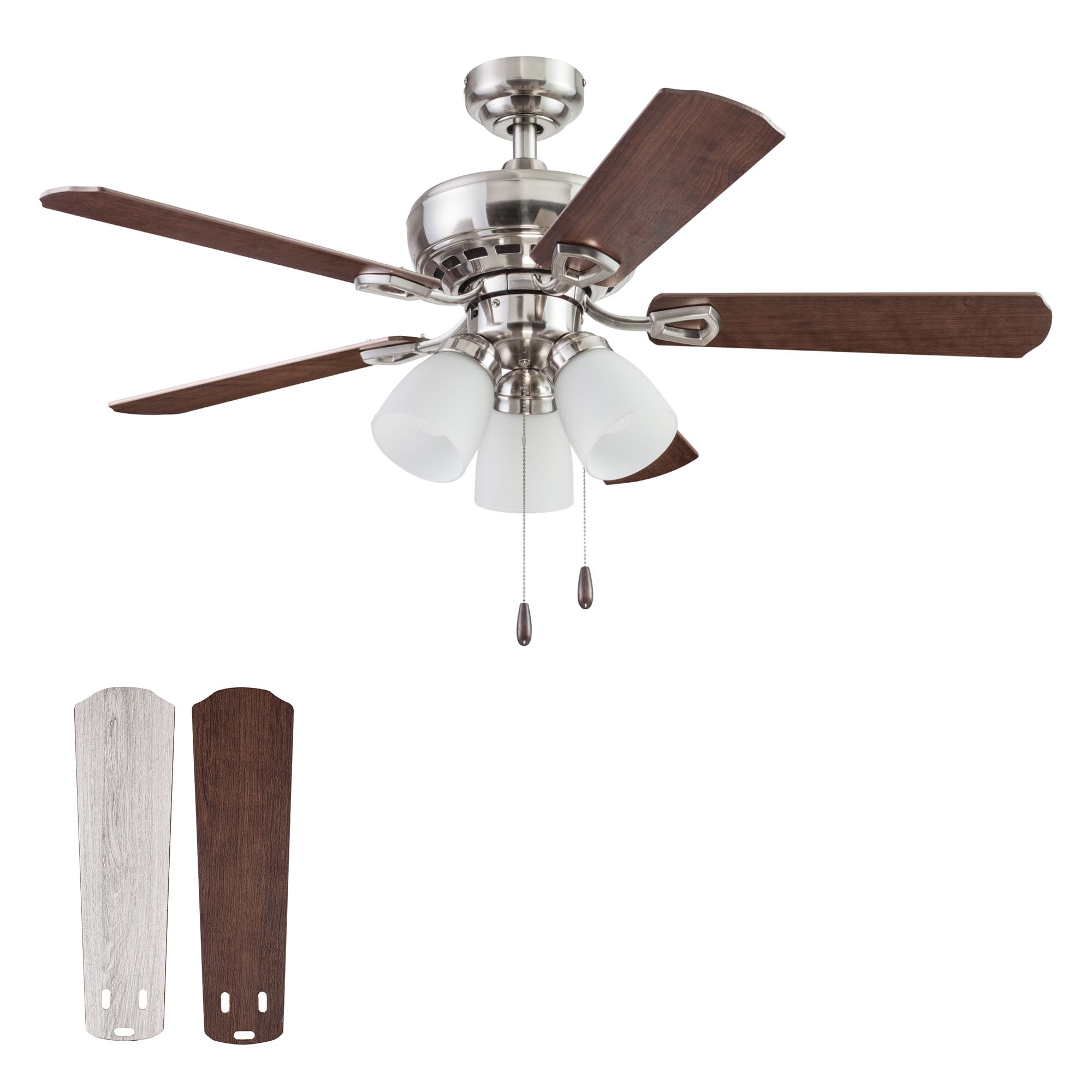 Portage Bay Miller Park Ceiling Fan w/ Reversible Blades, 44", Brushed Nickel - VMInnovations