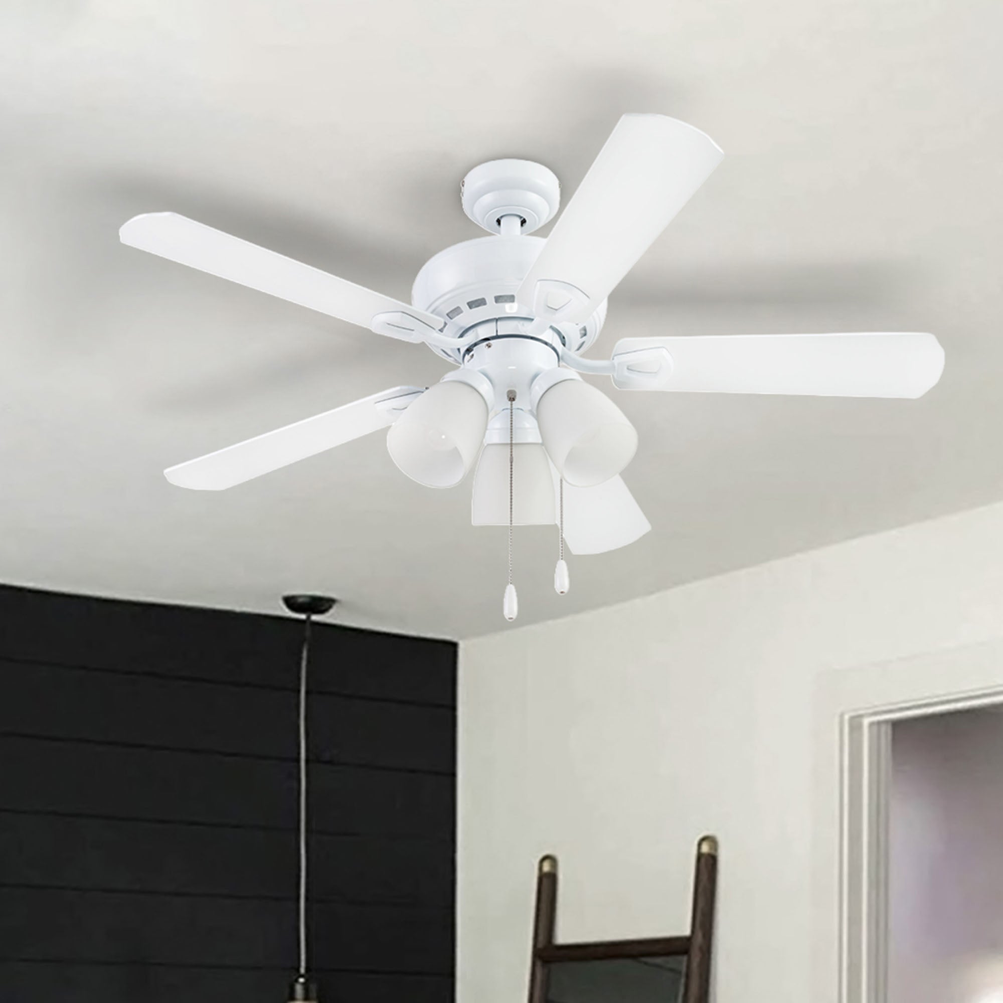 Portage Bay Miller Park Ceiling Fan w/ 5 Reversible Blades & Motor, 44", White - VMInnovations