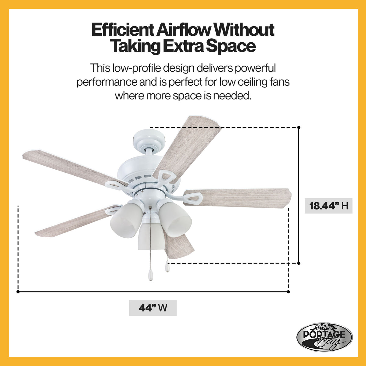 Portage Bay Miller Park Ceiling Fan w/5 Reversible Blades & Motor, 44"(Open Box) - VMInnovations