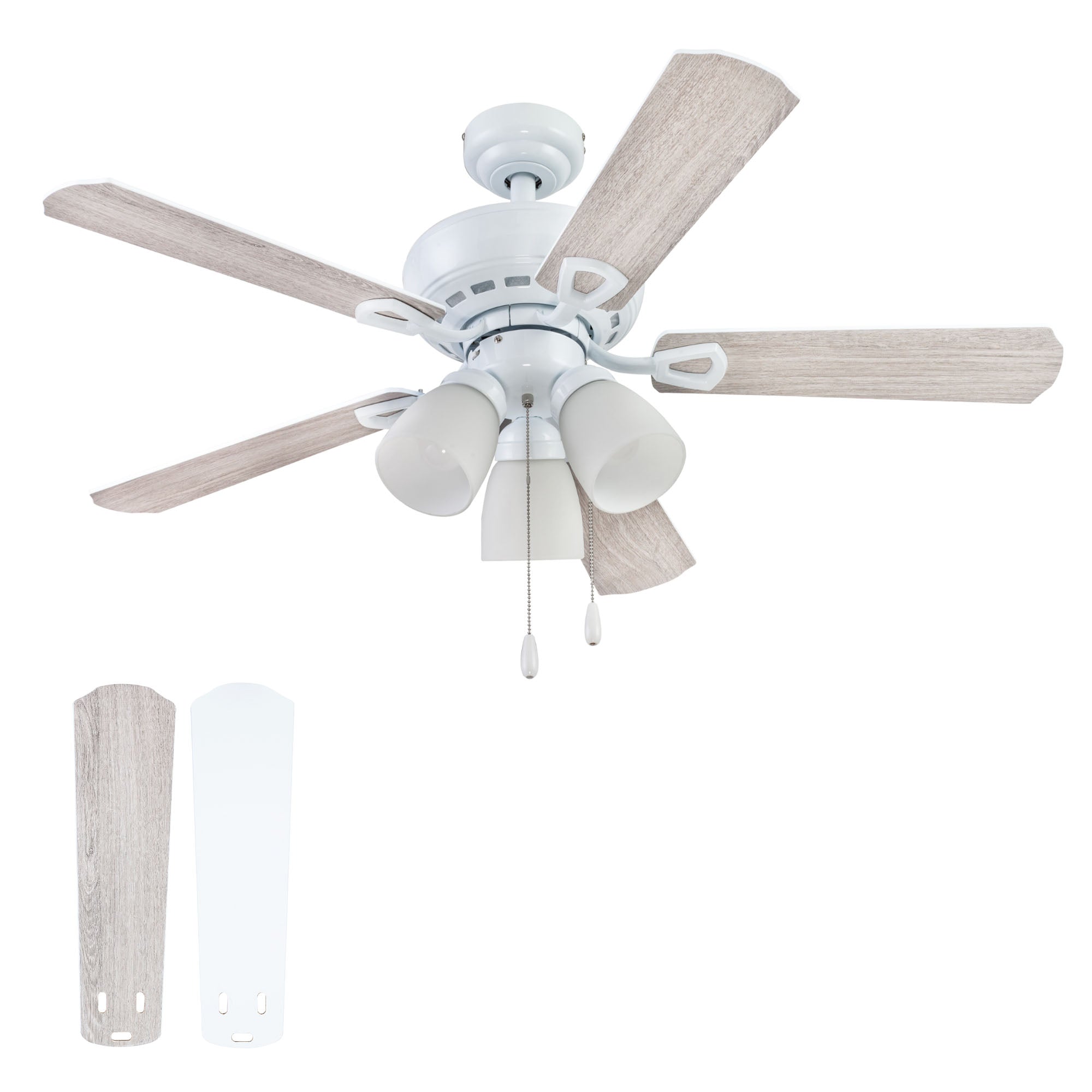 Portage Bay Miller Park Ceiling Fan w/ 5 Reversible Blades & Motor, 44", White - VMInnovations