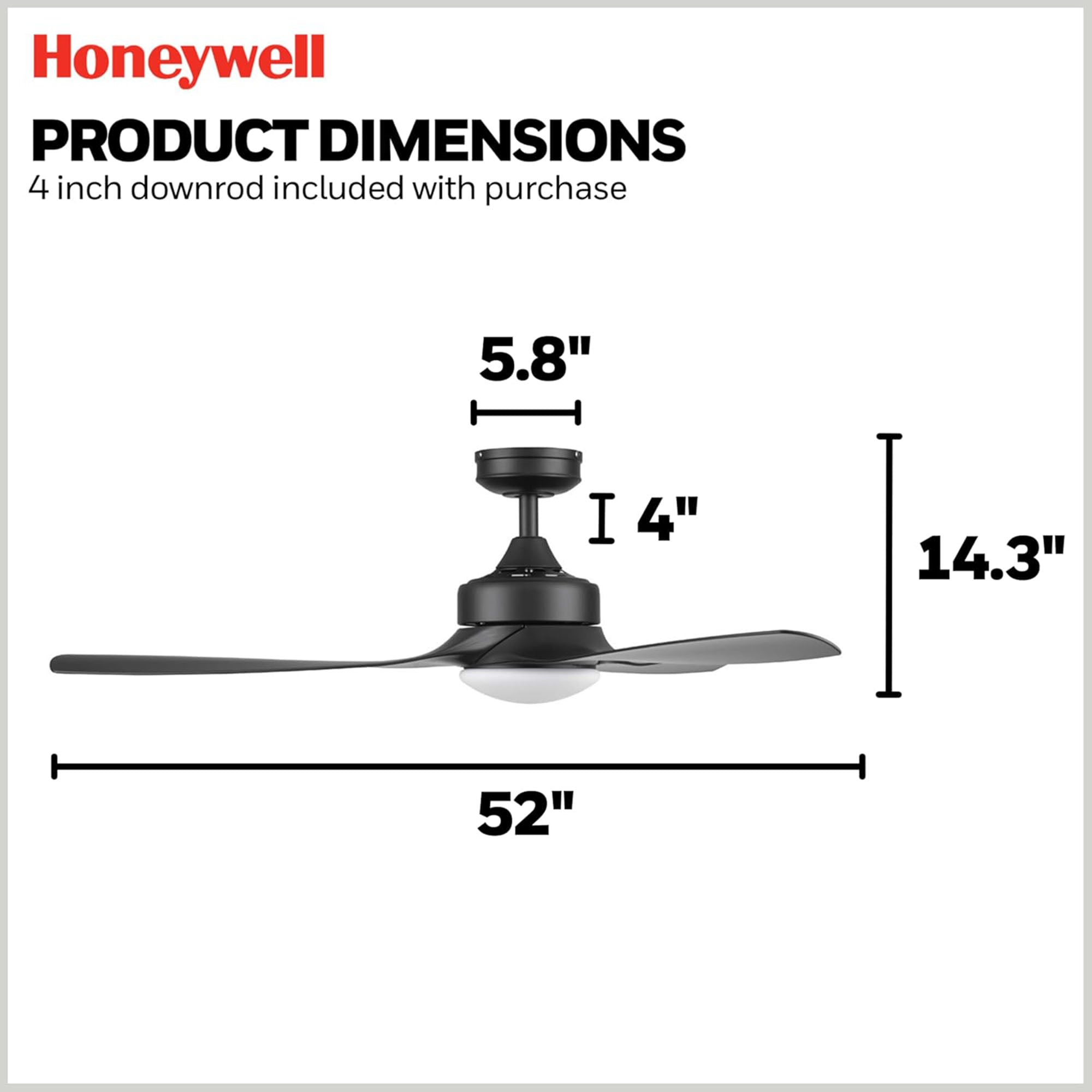 Honeywell Lynton 52" Ceiling Fan w/ Remote, & Reversible Blades, Matte Black - VMInnovations