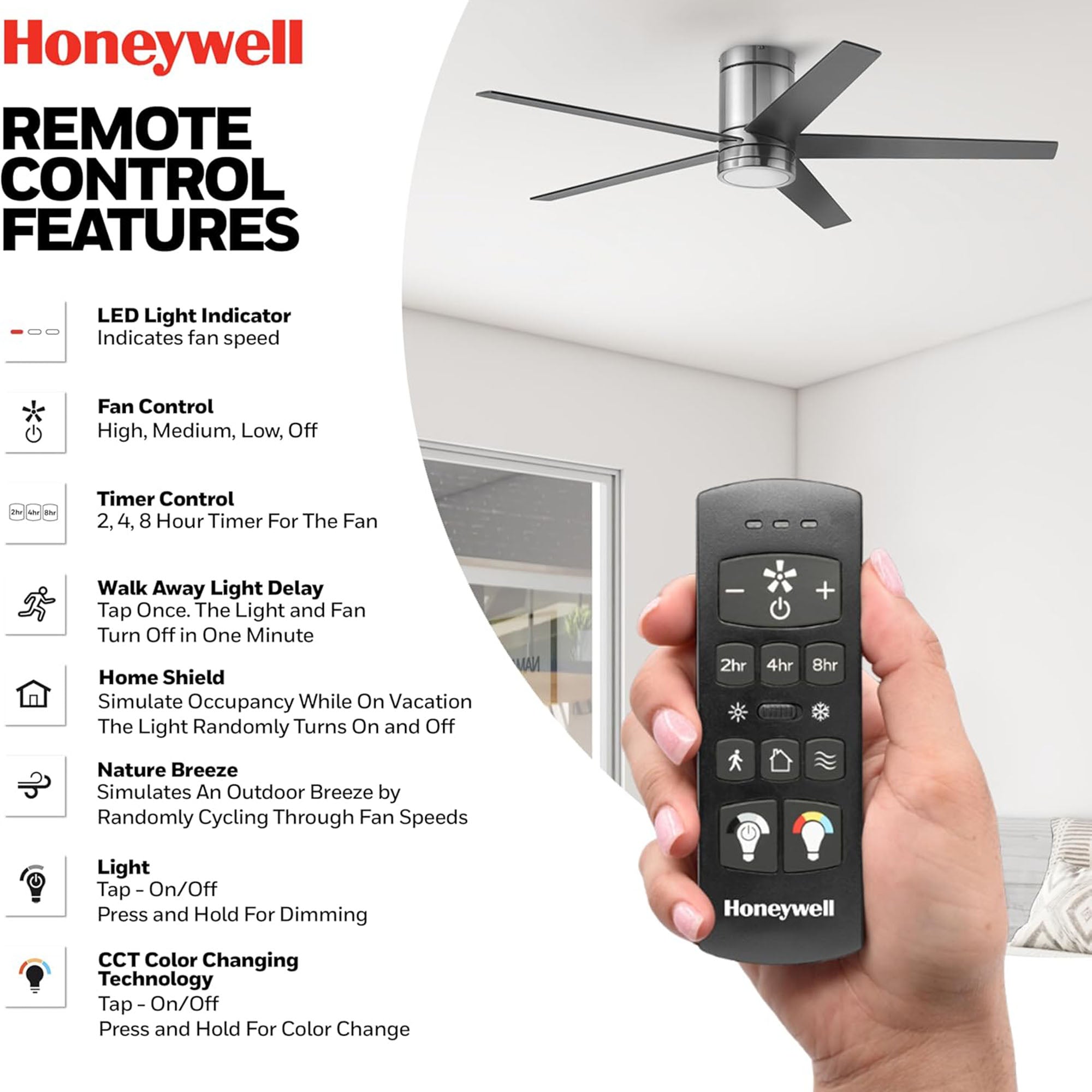 Honeywell Graceshire 52” Ceiling Fan with LED Light and Remote, Nickel(Open Box)