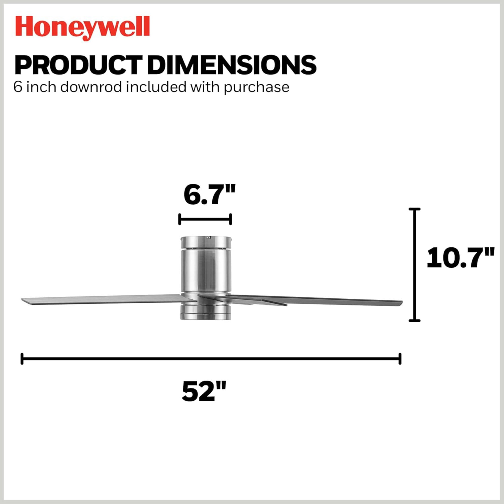 Honeywell Graceshire 52” Ceiling Fan with LED Light & Remote, Nickel (Used)