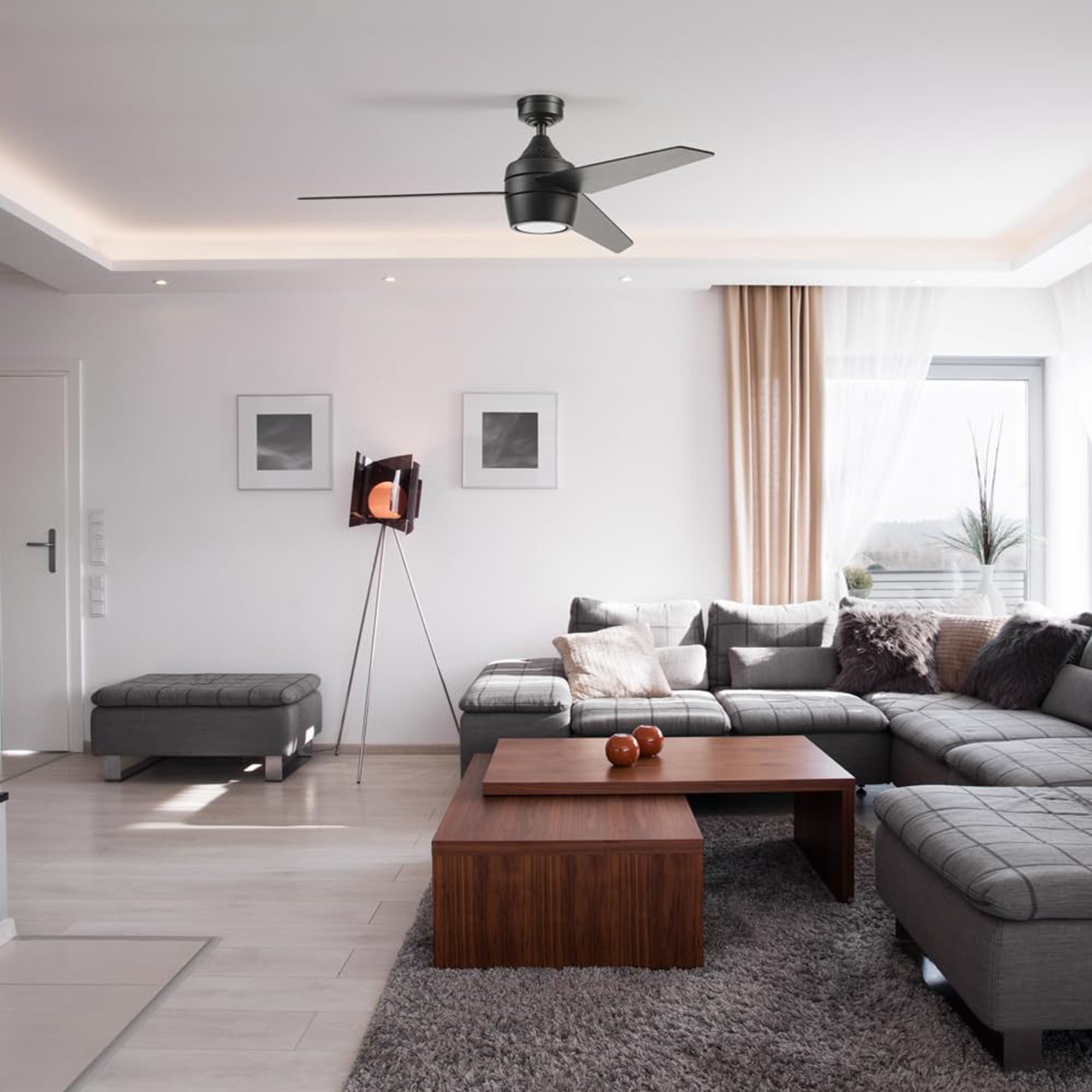 Honeywell 52" Indoor Ceiling Fan Light, Remote, 3 Blade, Dual Mount, Matte Black - VMInnovations