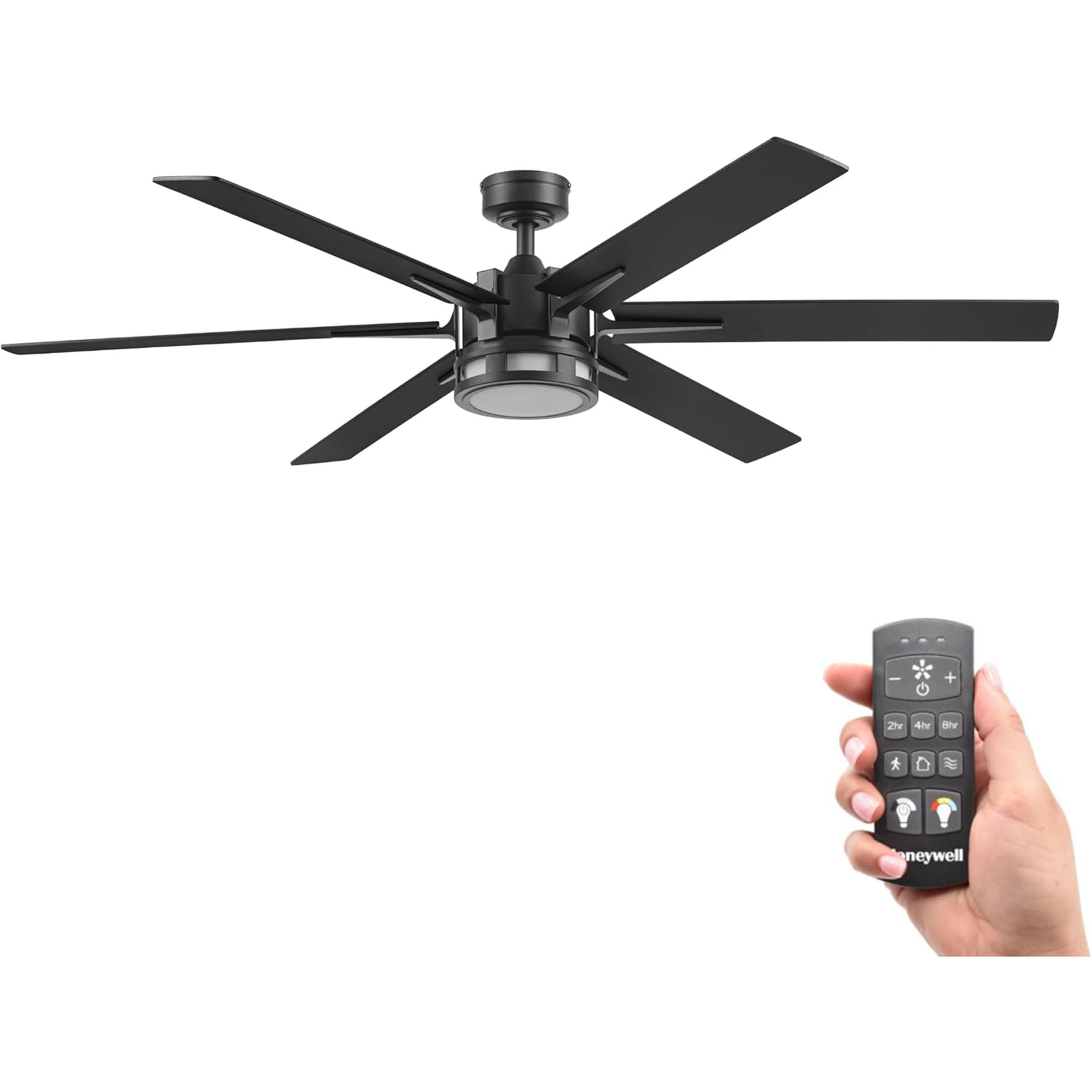 Honeywell Ceiling Fan, Color Changing LED & Remote Control, 60", Black(Open Box) - VMInnovations