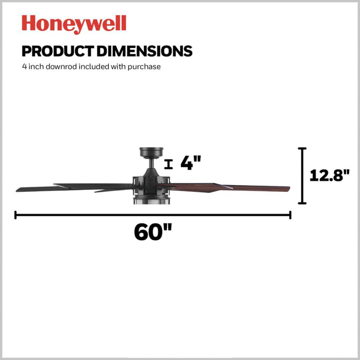 Honeywell Kaliza Ceiling Fan, Color Changing LED and Remote Control, 60", Black - VMInnovations
