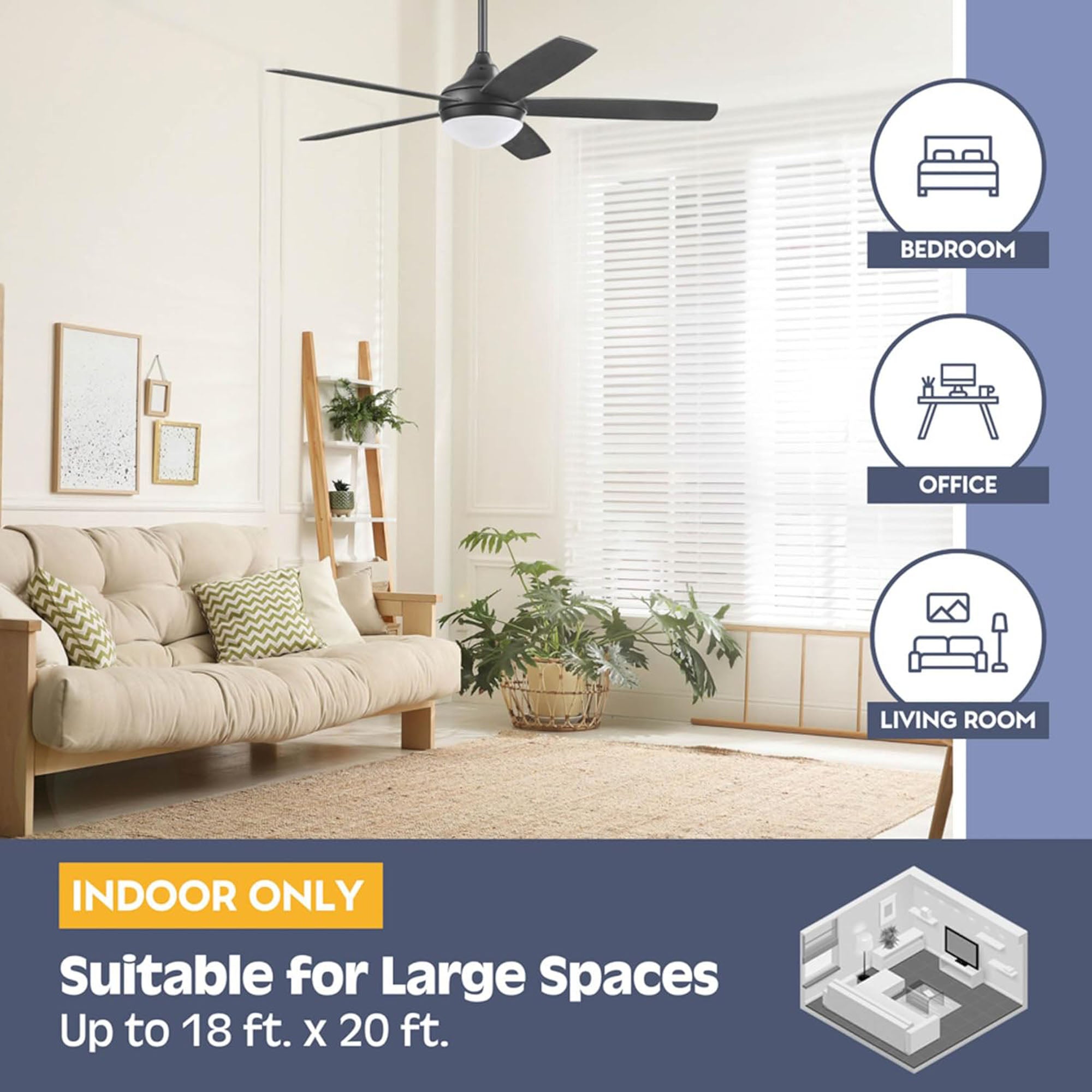 Prominence Home Ashby 52" Ceiling Fan w/Light, Remote, & 5 Blades, Black/Ebony - VMInnovations