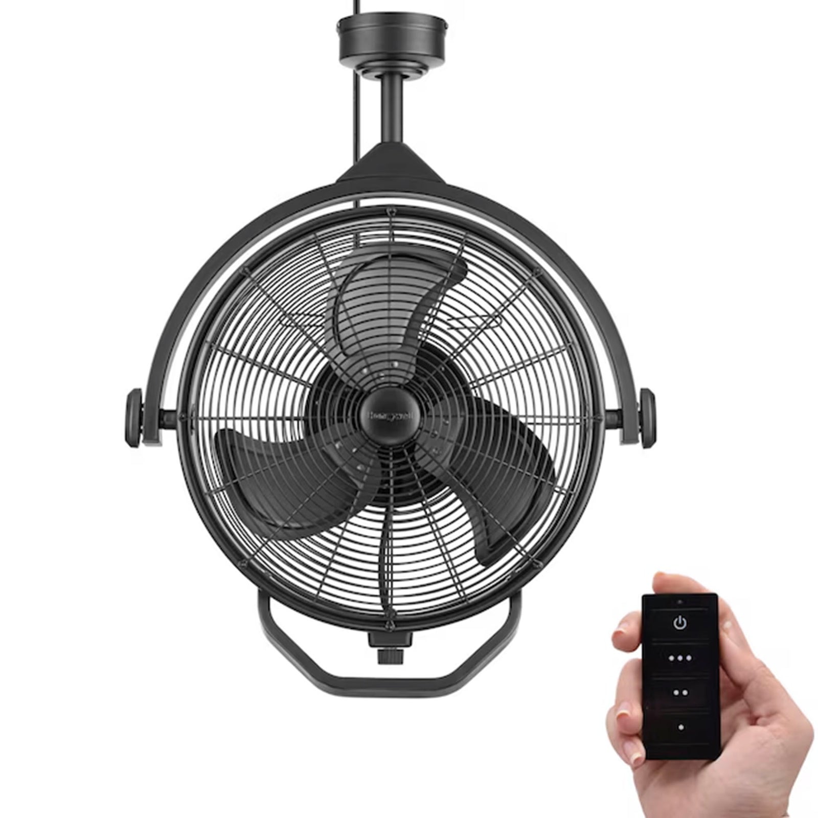 Honeywell Garage Ceiling Fan, 18” 3 Speed Indoor Outdoor Mount Fan, Matte Black - VMInnovations