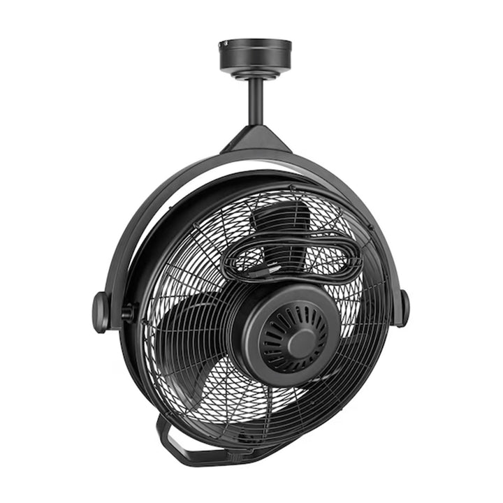 Honeywell Garage Ceiling Fan, 18” 3 Speed Indoor Outdoor Mount Fan, Matte Black - VMInnovations