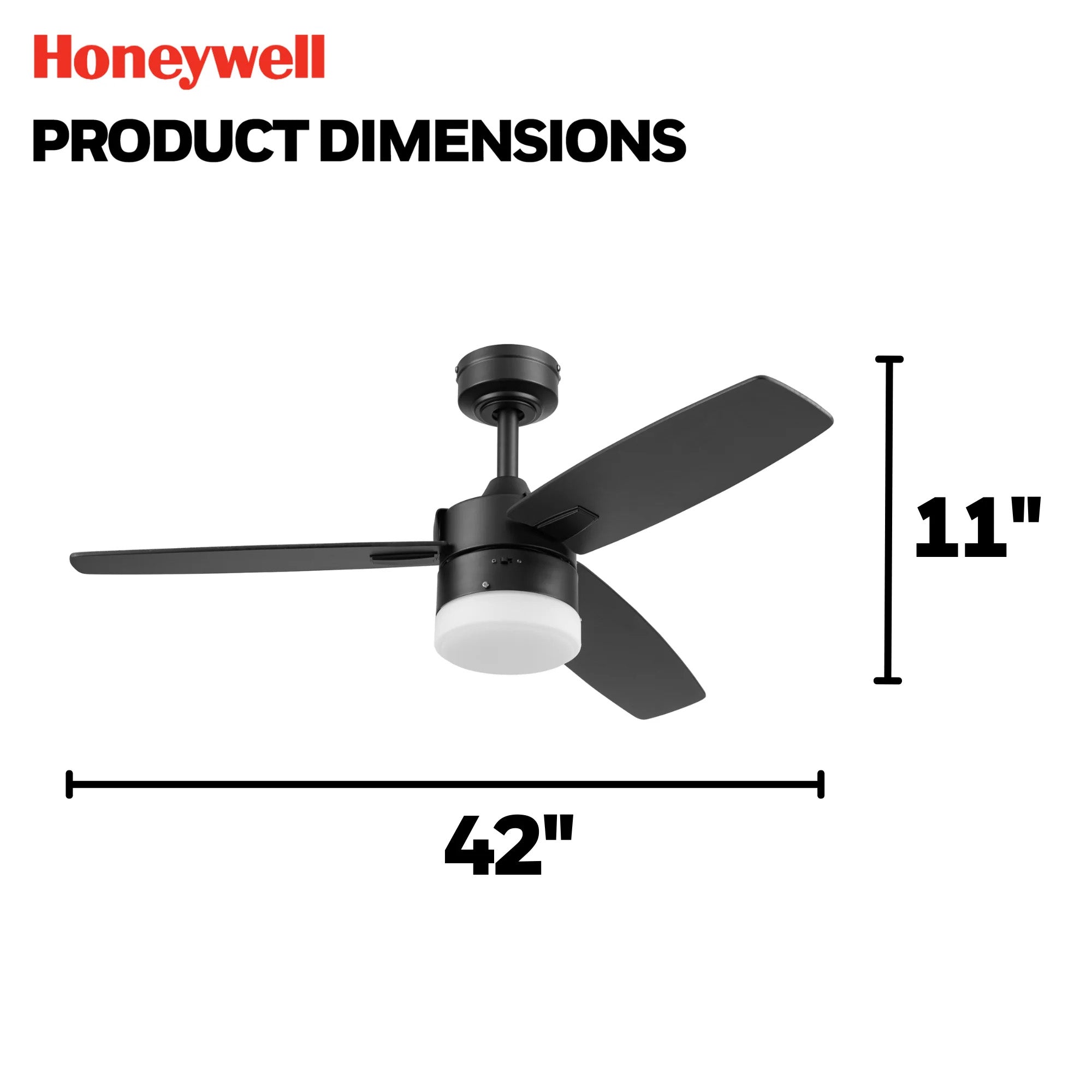 Honeywell Conifer 42 Inch Ceiling Fan with LED Light and Remote, Matte Black
