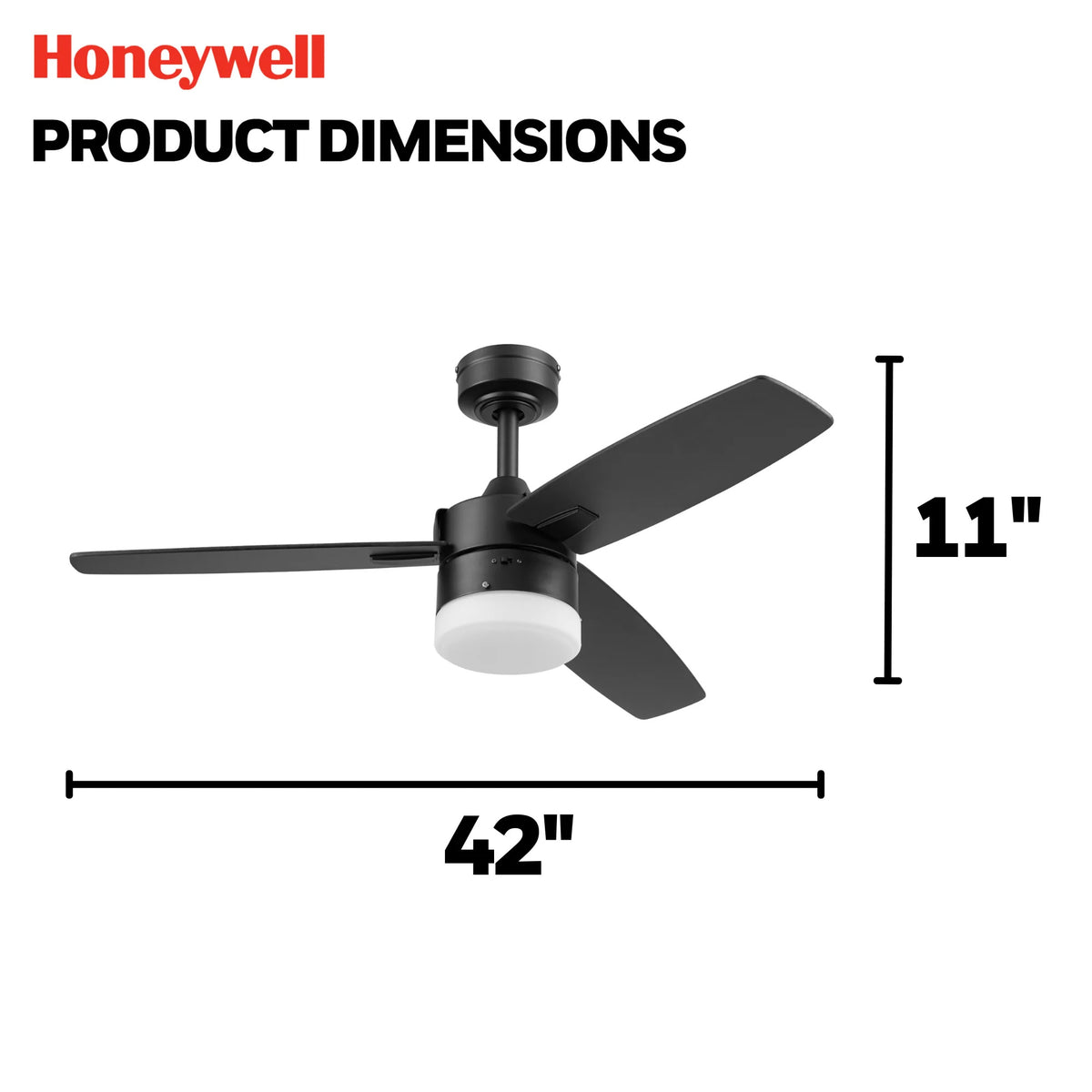 Honeywell Conifer 42 In Ceiling Fan W LED Light & Remote, Matte Black (Open Box)