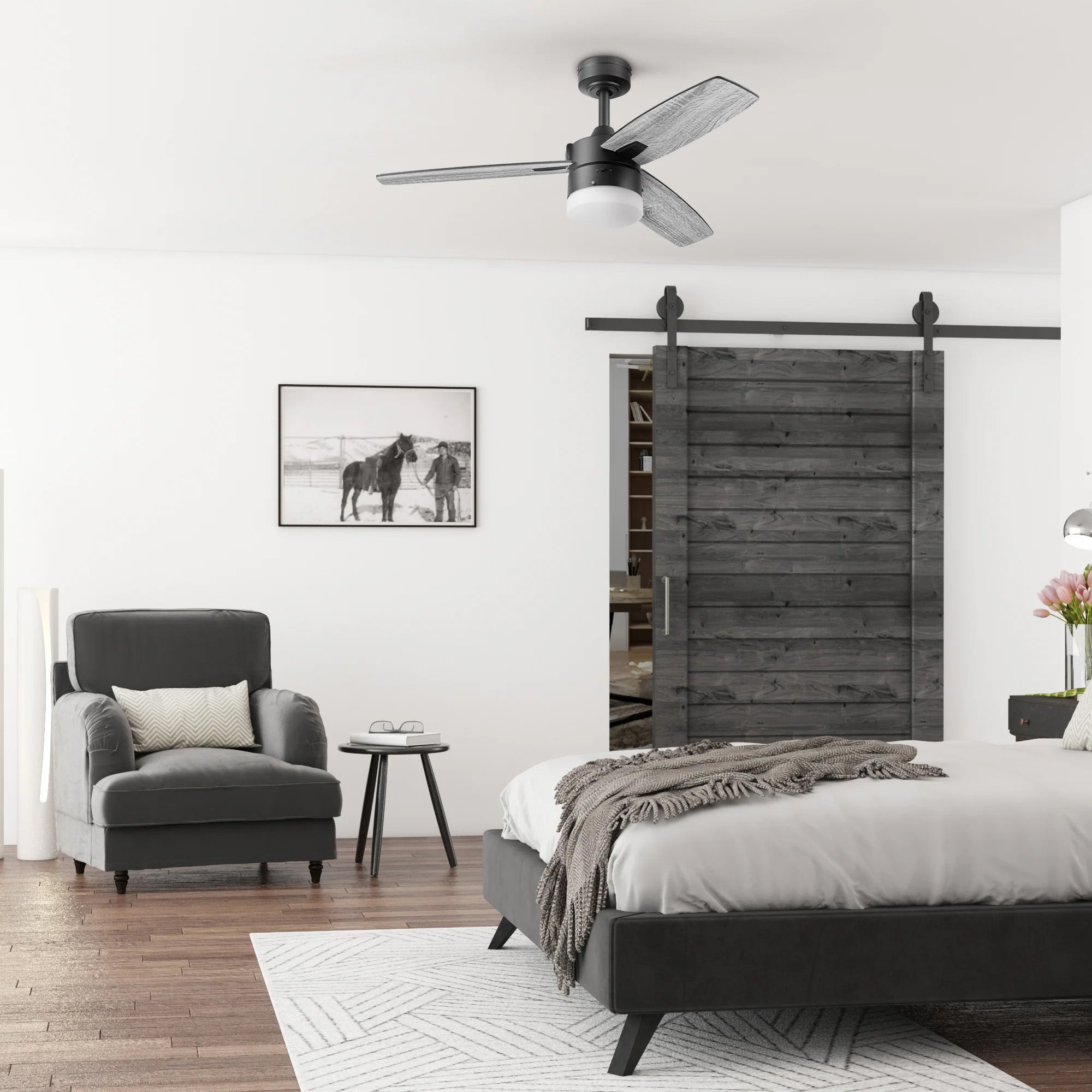 Honeywell Conifer 42 Inch Ceiling Fan with LED Light and Remote, Matte Black