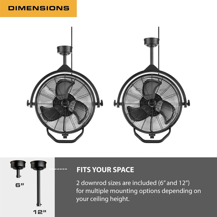 Mule Rugged Outdoor 18" Fan, Dual Height Ceiling Mounting Options, 3-Prong Plug - VMInnovations